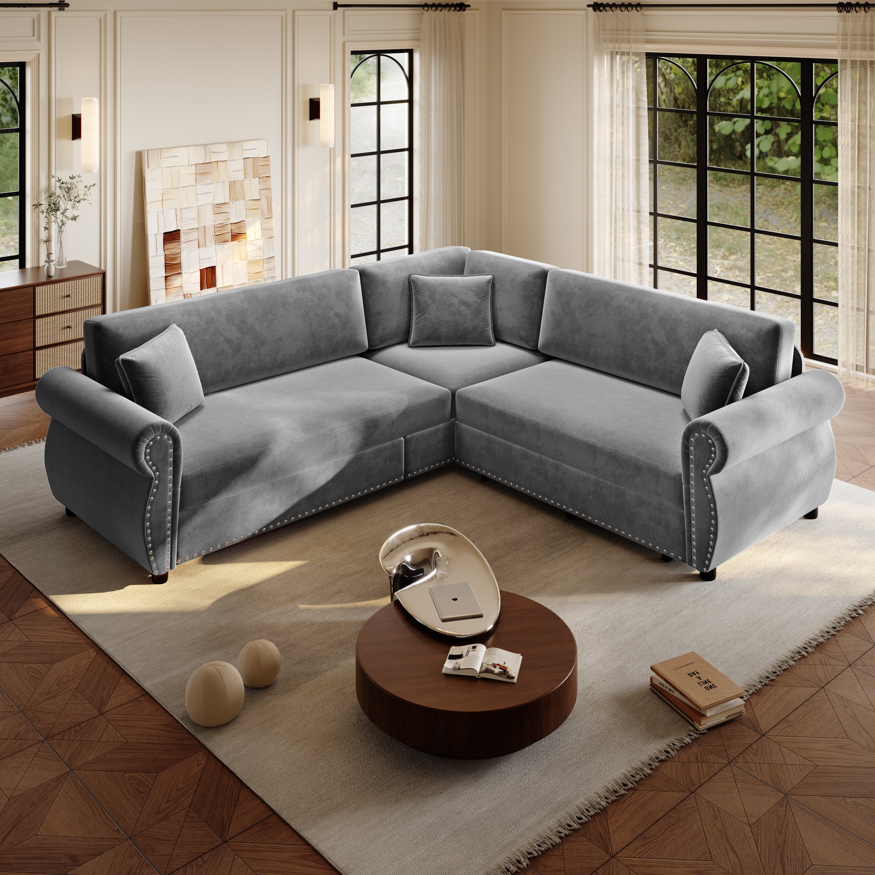 Buffalo 88" Chenille L-Shaped Sectional Sleeper Sofa
