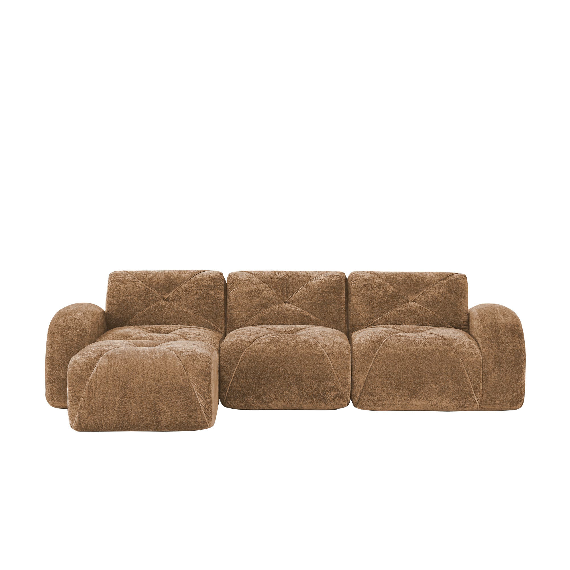 Aven 111" Modular Velvet Cloud L-Shaped Sectional Sofa with Movable Ottoman