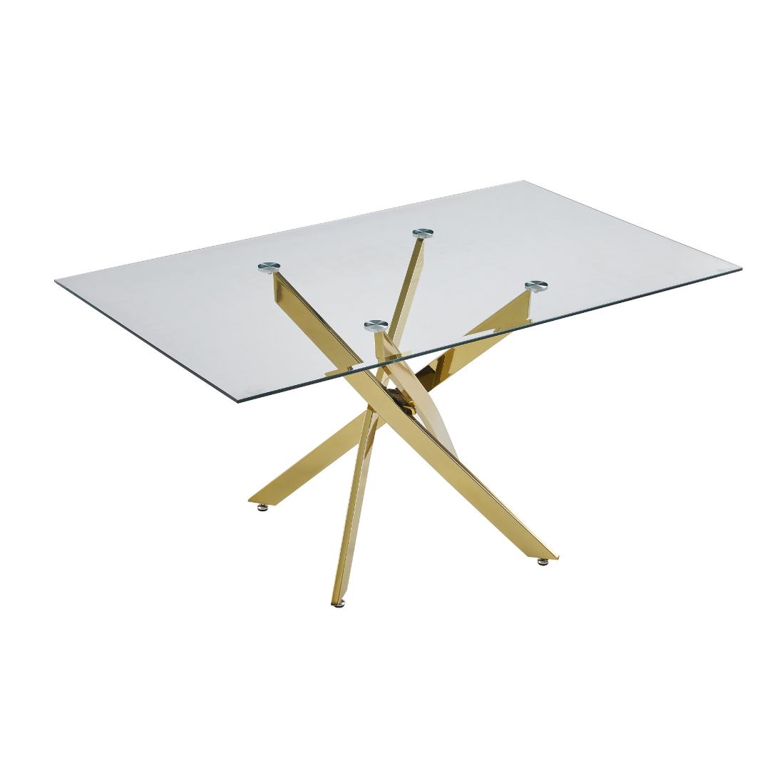 Vela 59" Modern Glass Rectangular Dining Table with Cross Chrome Base