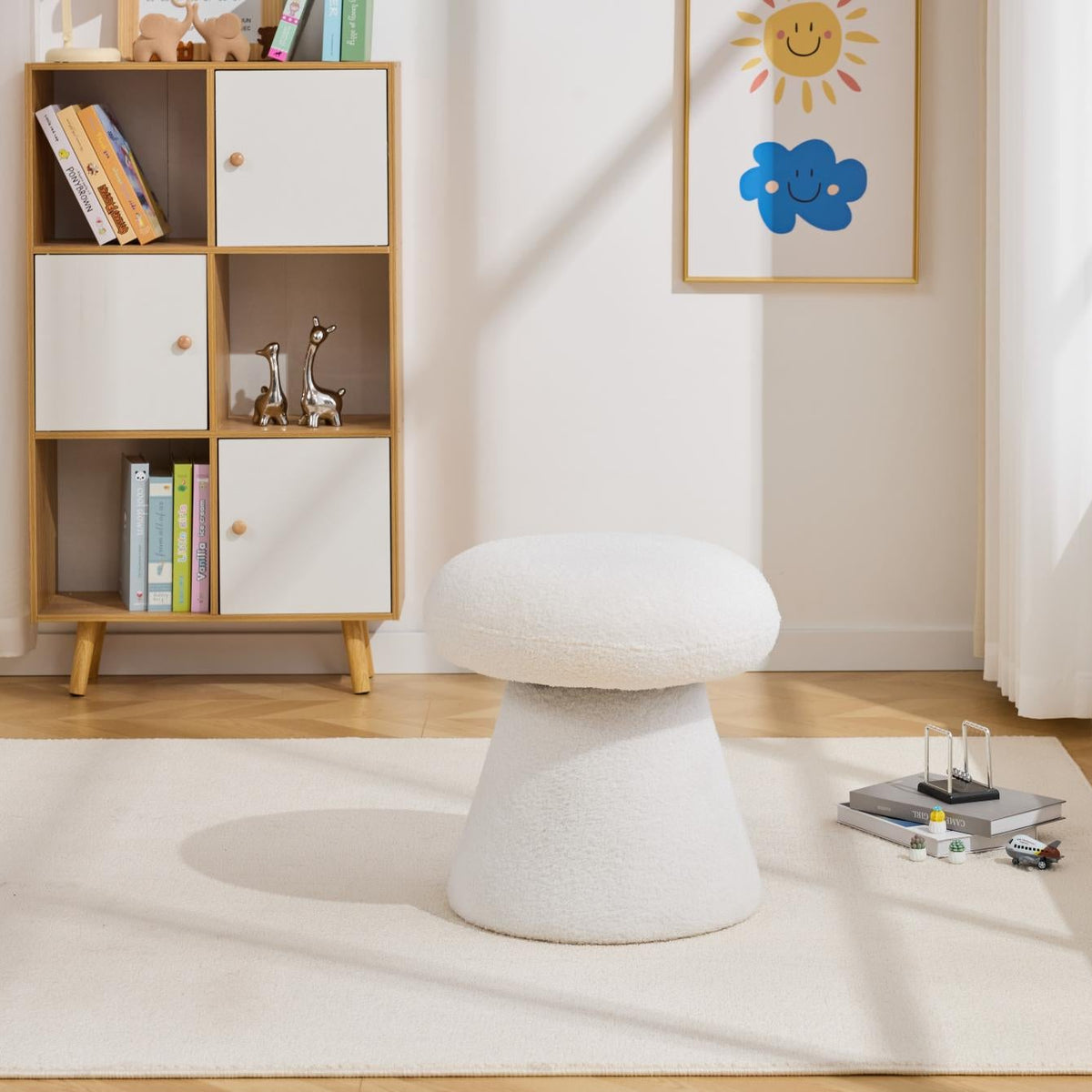 Moraine 16" Teddy Fabric Mushroom Ottoman Stool