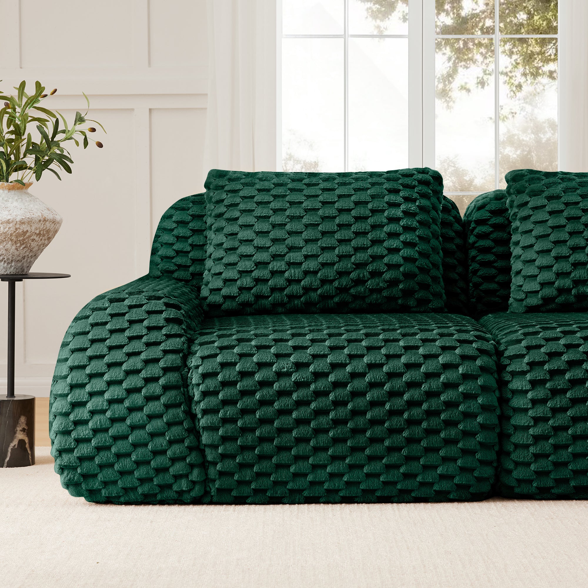 Olathe 114" Modular Flannelette Fabric U-Shaped Sectional Sofa with 2 Movable Ottomans