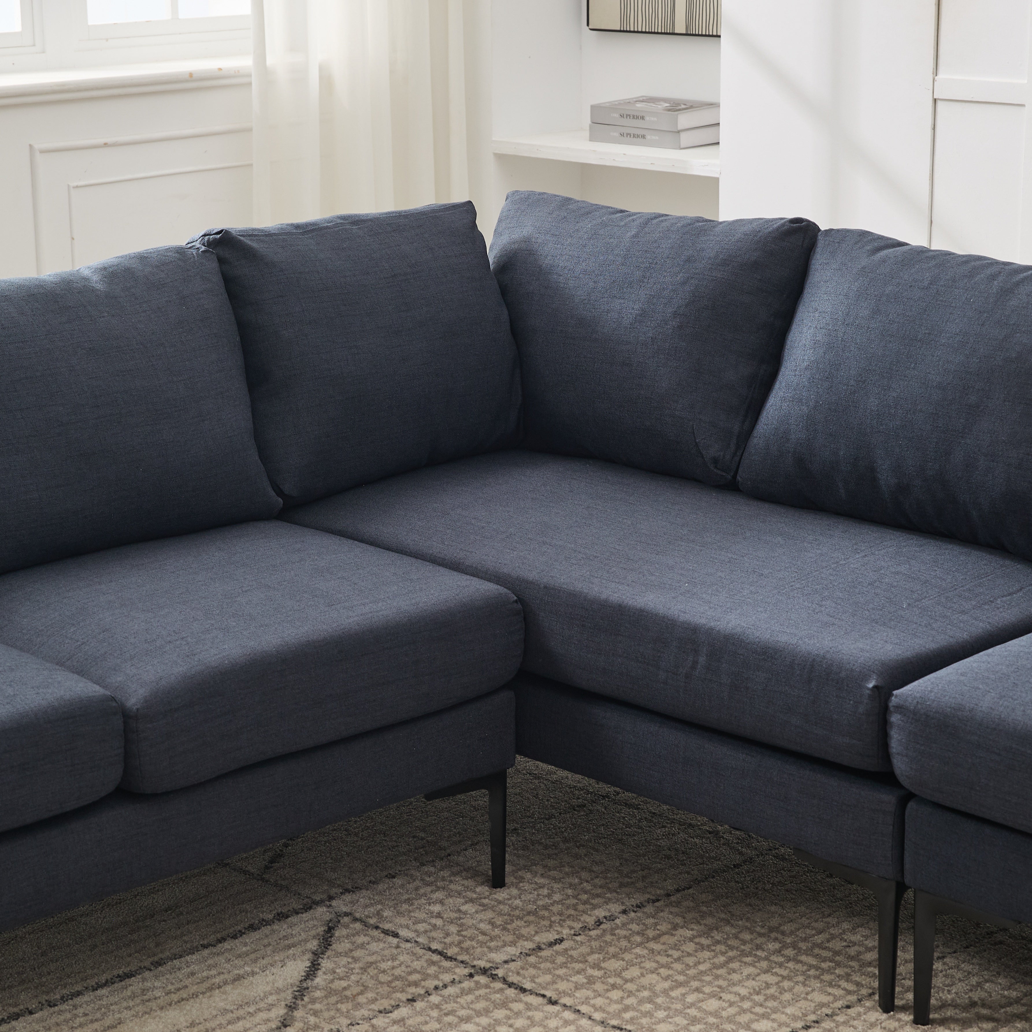 Lyon 106" L-Shaped 6-Seater Linen Sectional Sofa with Pillows