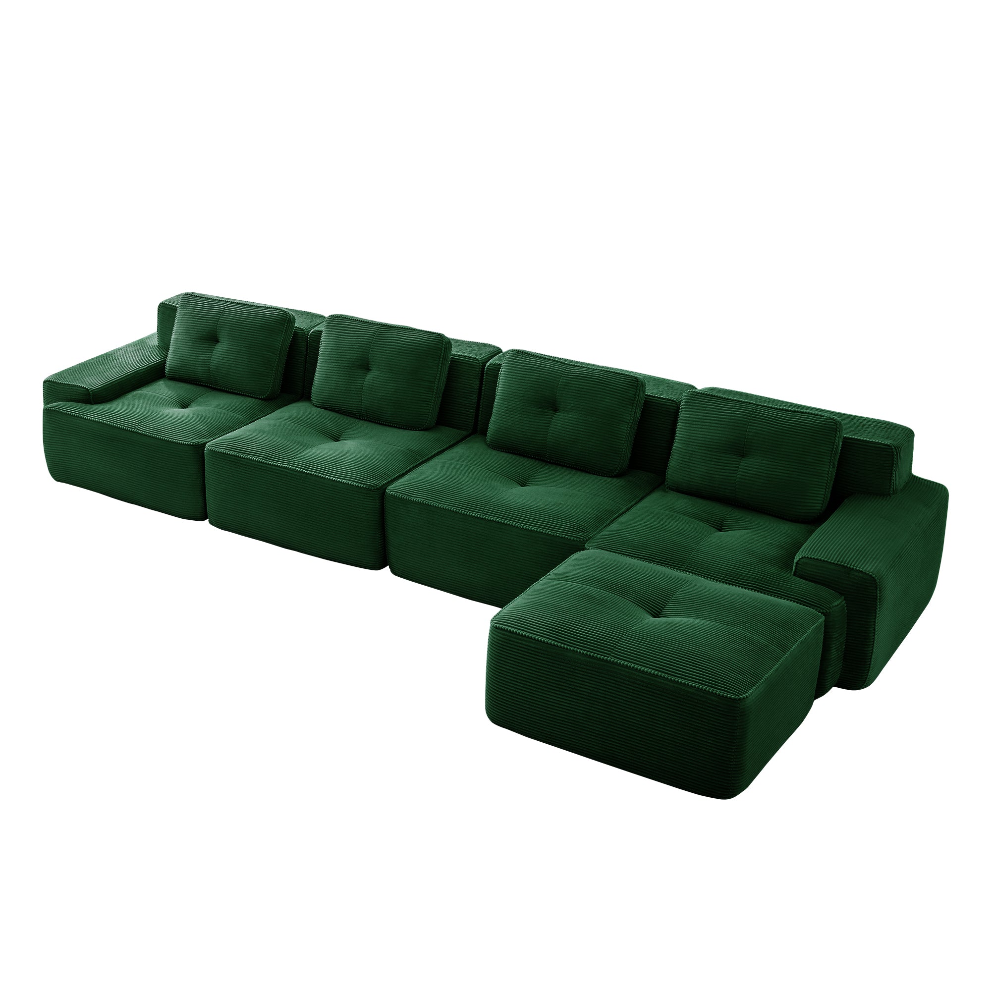 Racine 153" Modular Corduroy Fabric L-Shaped Sectional Sofa with Deep Seat and Movable Ottoman