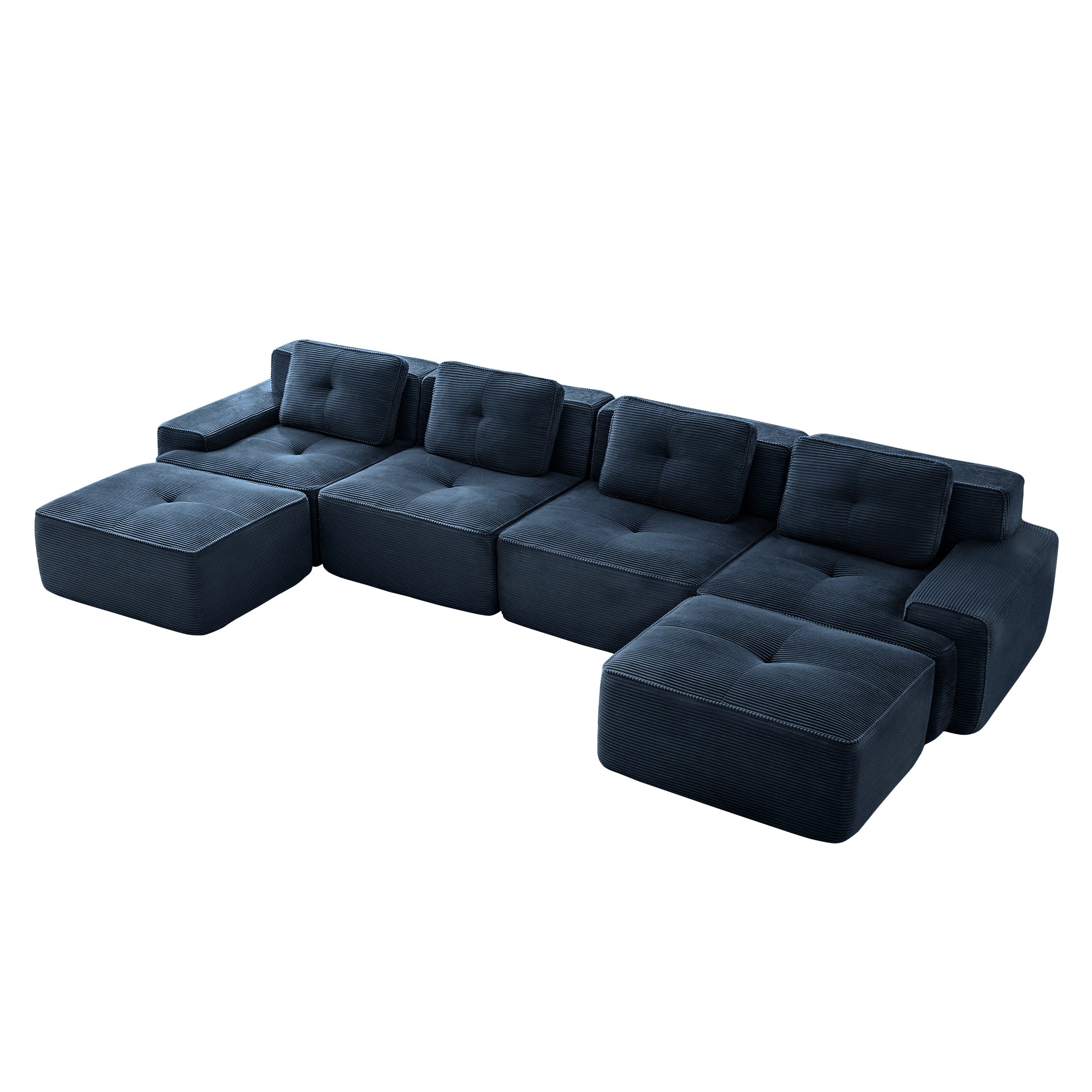Racine 153" Modular Corduroy Fabric U-Shaped Sectional Sofa with Deep Seat and 2 Movable Ottomans