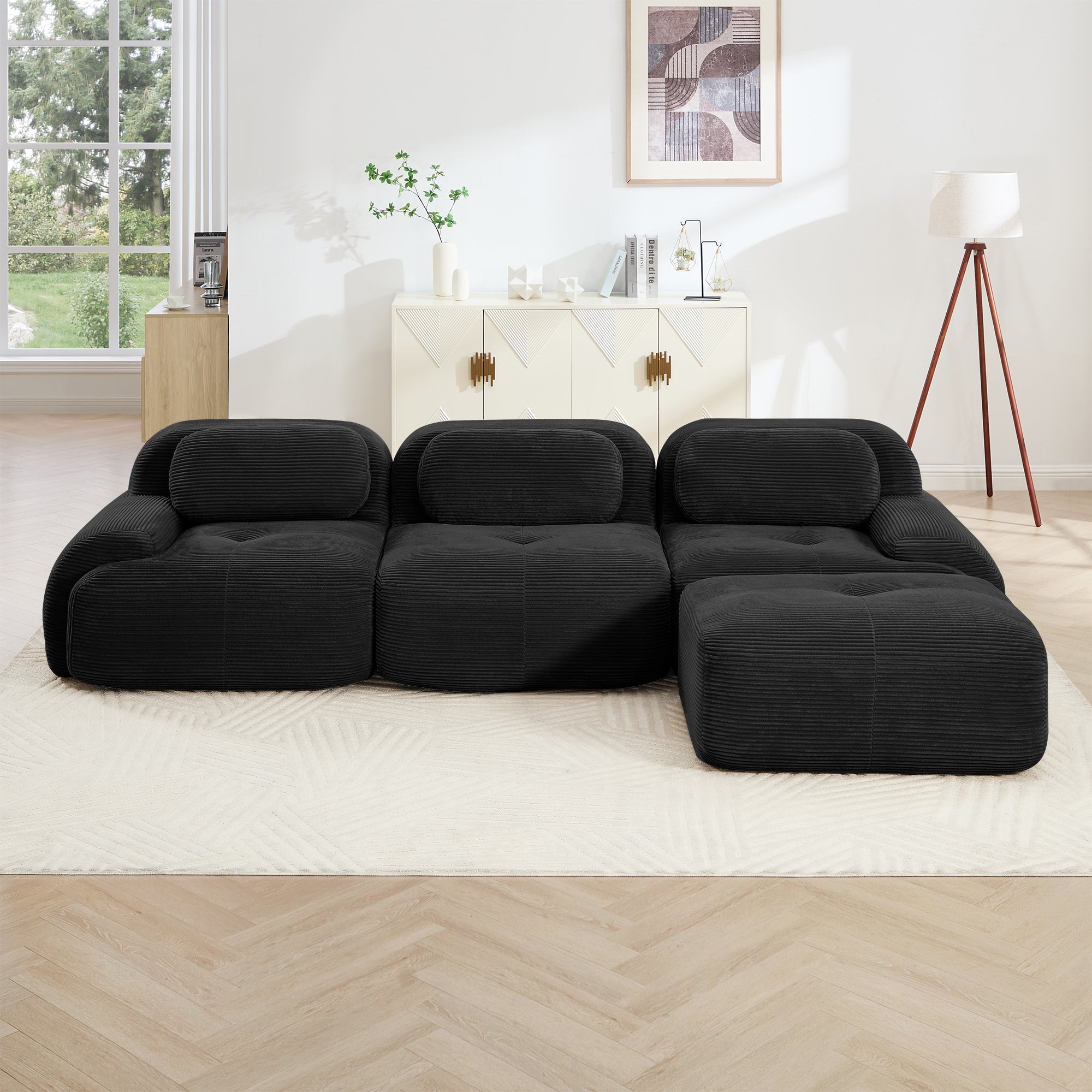 Anchorage 116" Modular Corduroy Cloud L-Shaped Sectional Sofa with Ottoman