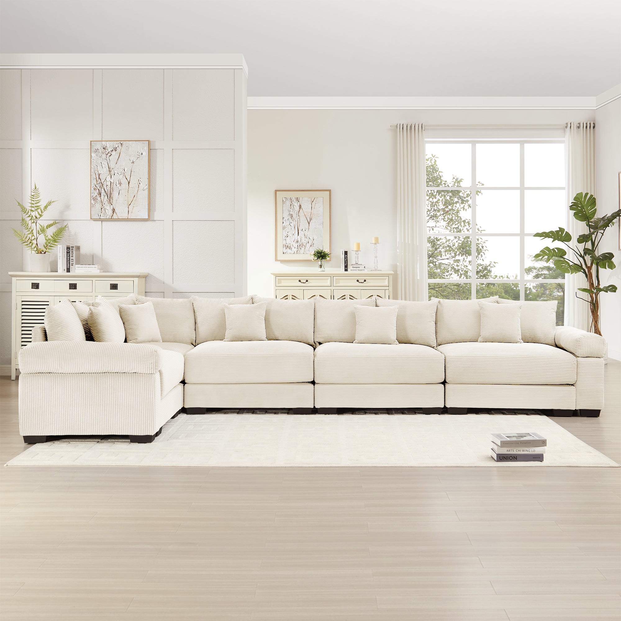 Albany 155" Modular Corduroy Oversized Cloud L-Shaped Sectional Sofa with Ottoman
