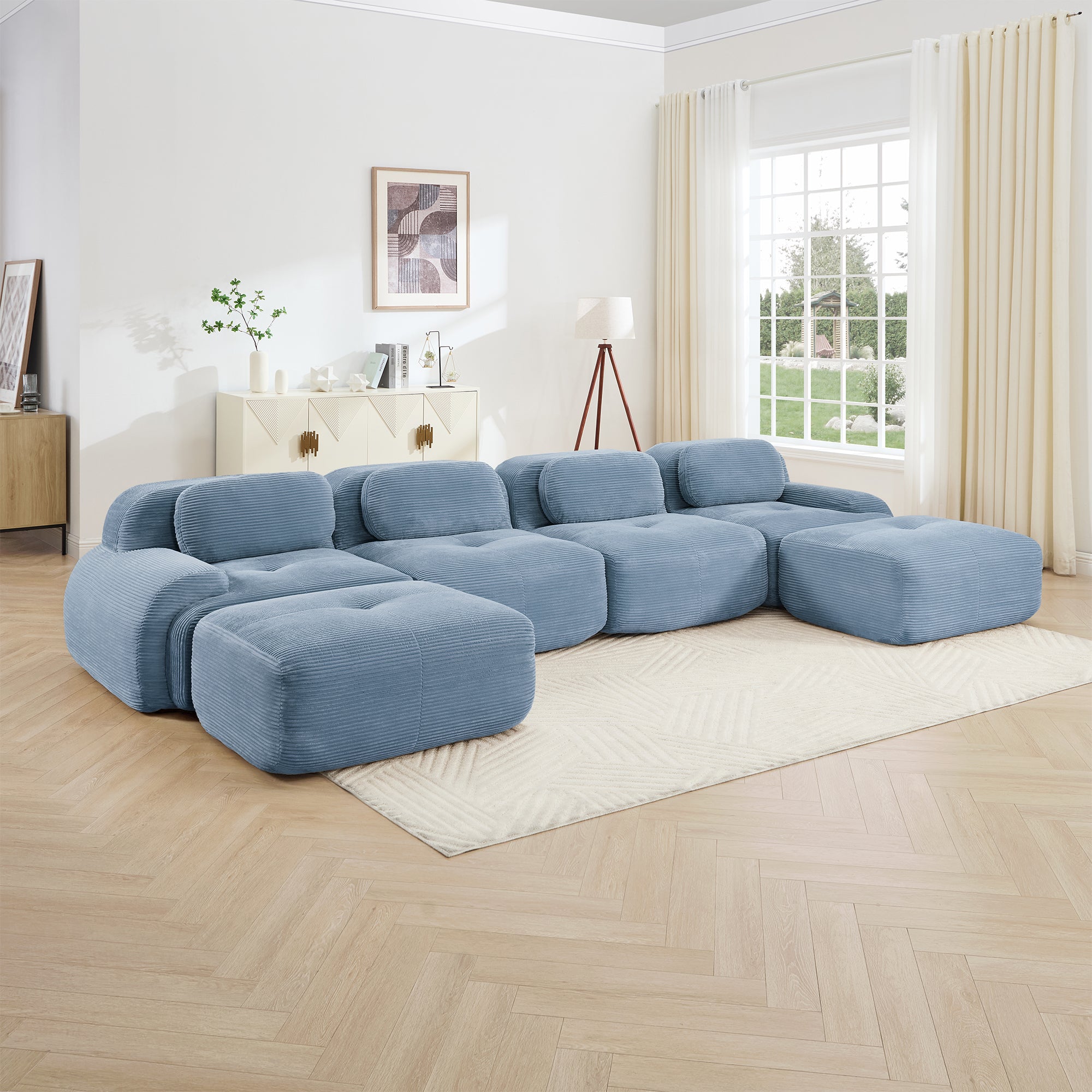 Anchorage 152" Modular Corduroy U-Shaped Sectional Sofa with Extra-Wide Armrests