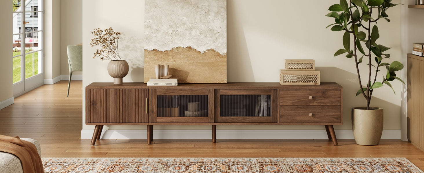 Kyoto 76" Mid-Century Modern TV Stand with Storage Cabine