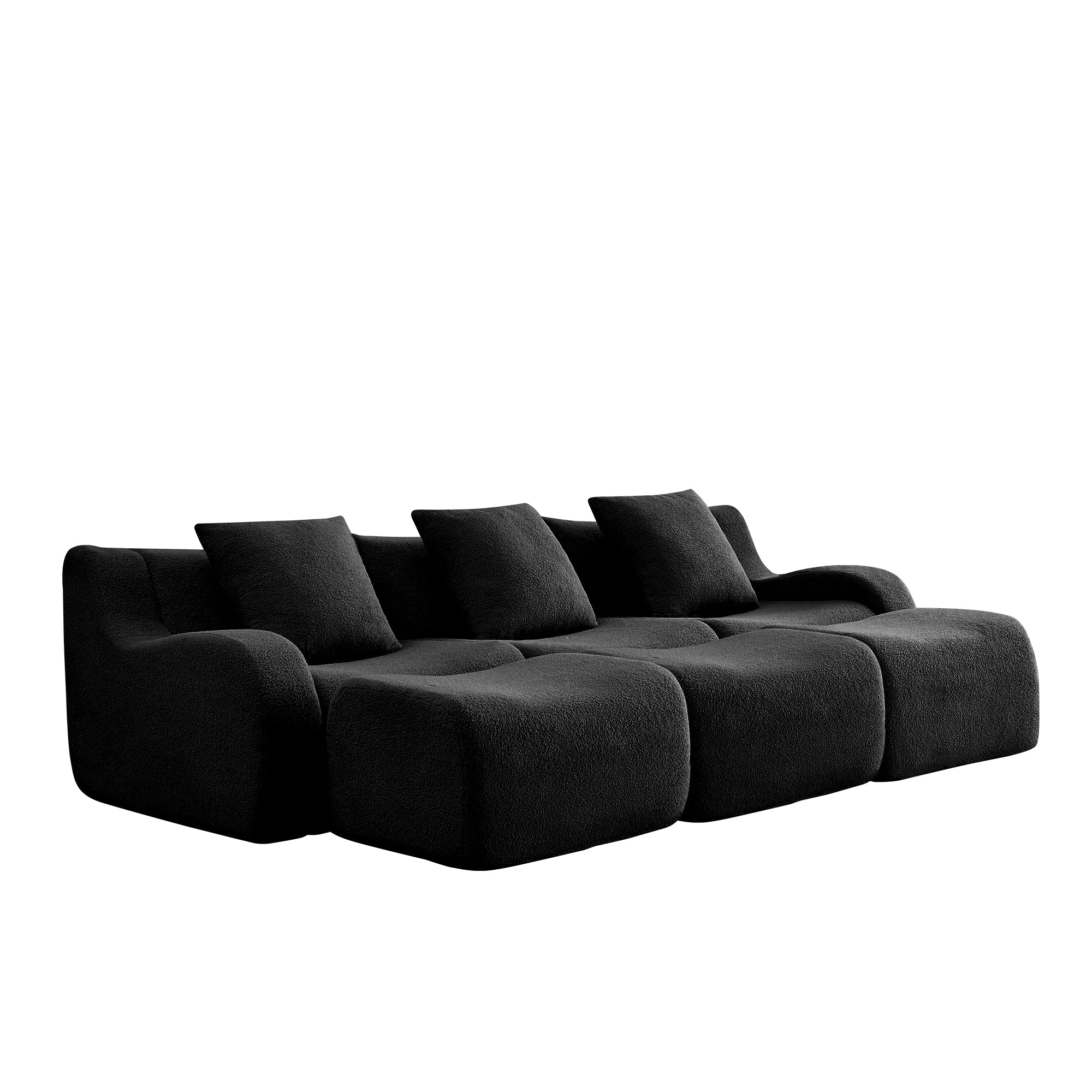 Chico 115" Modular Teddy Fabric 3-Seater Sofa with3 Ottomans