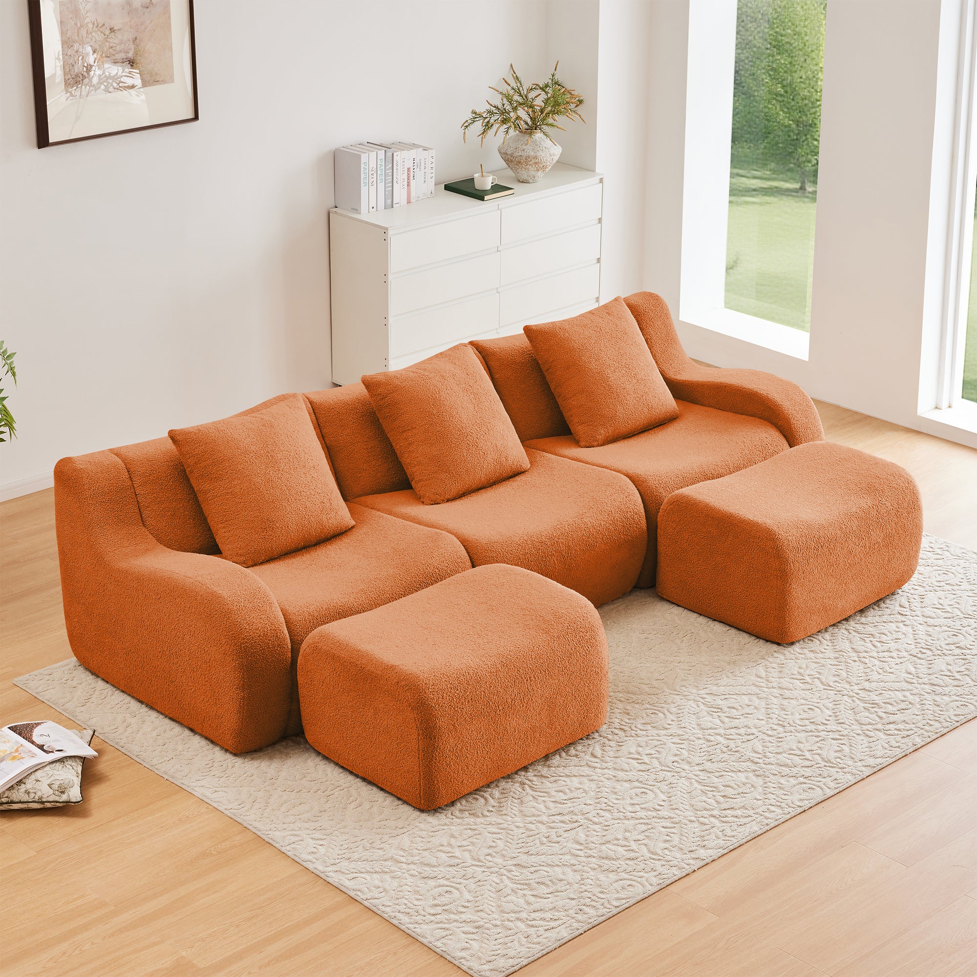 Chico 115" U-Shaped Modular Teddy Fabric U-shaped Sectional Sofa with 2 Movable Ottomans