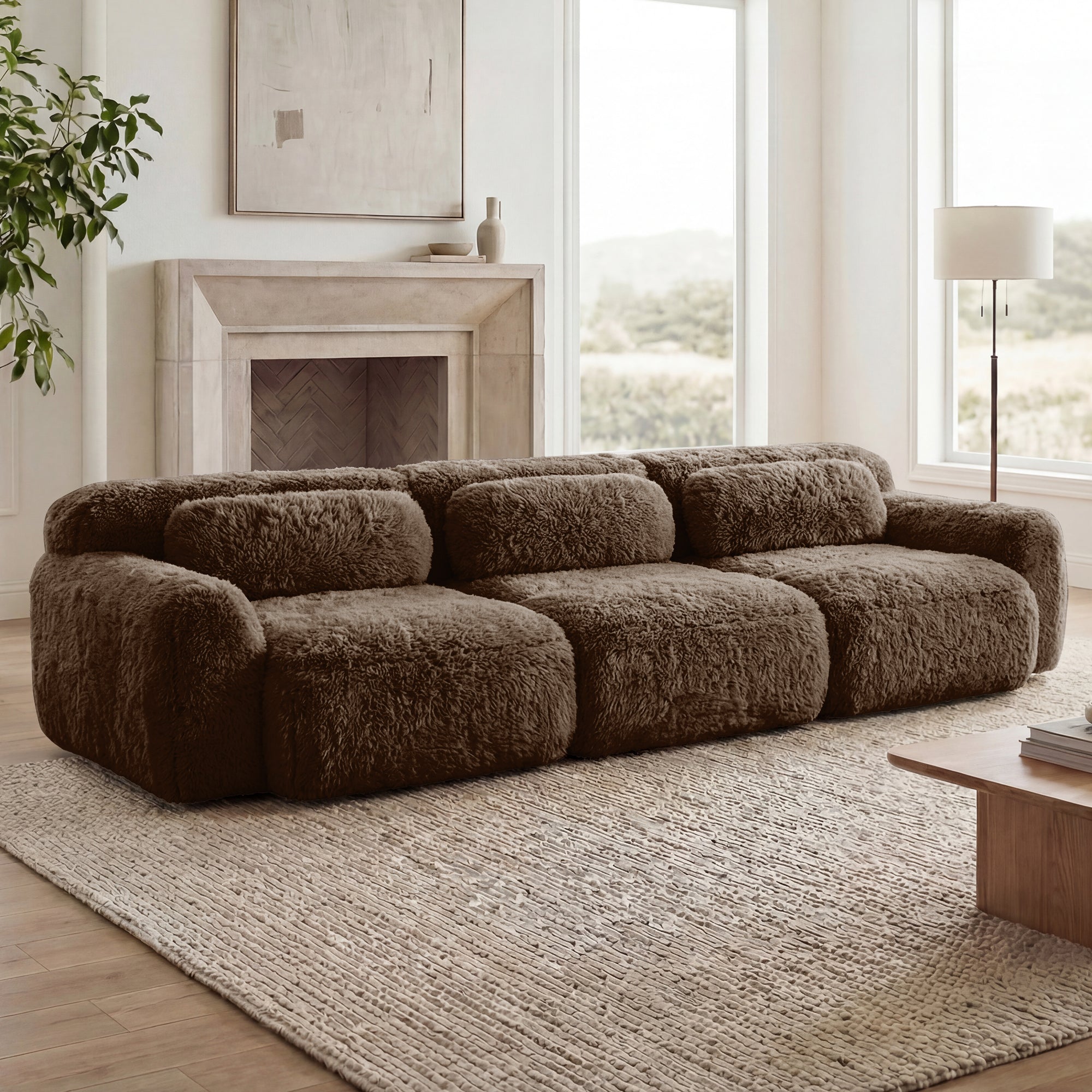 Durham 114" Modular Plush Sectional Sofa with Ergonomic Design and Throw Pillows