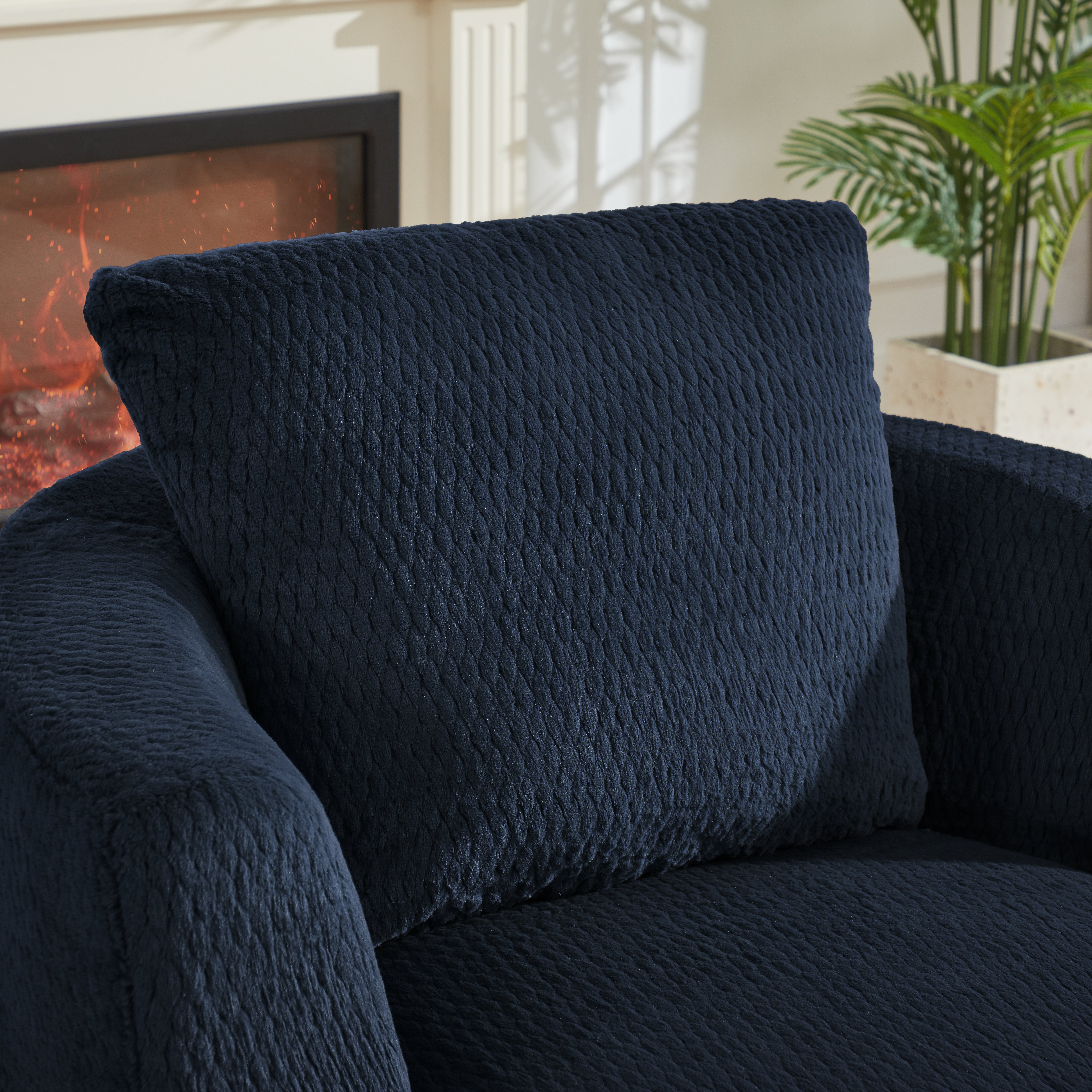 1-Pack Dark Blue Swivel Accent Chair, Modern Comfort Armchair with Faux Fur, 360° Rotation, Plush Sponge & Pocket Spring Support, Stylish Space-Saving Furniture for Living Room, Office, Apartment, Easy Assembly, Durable Wooden Base