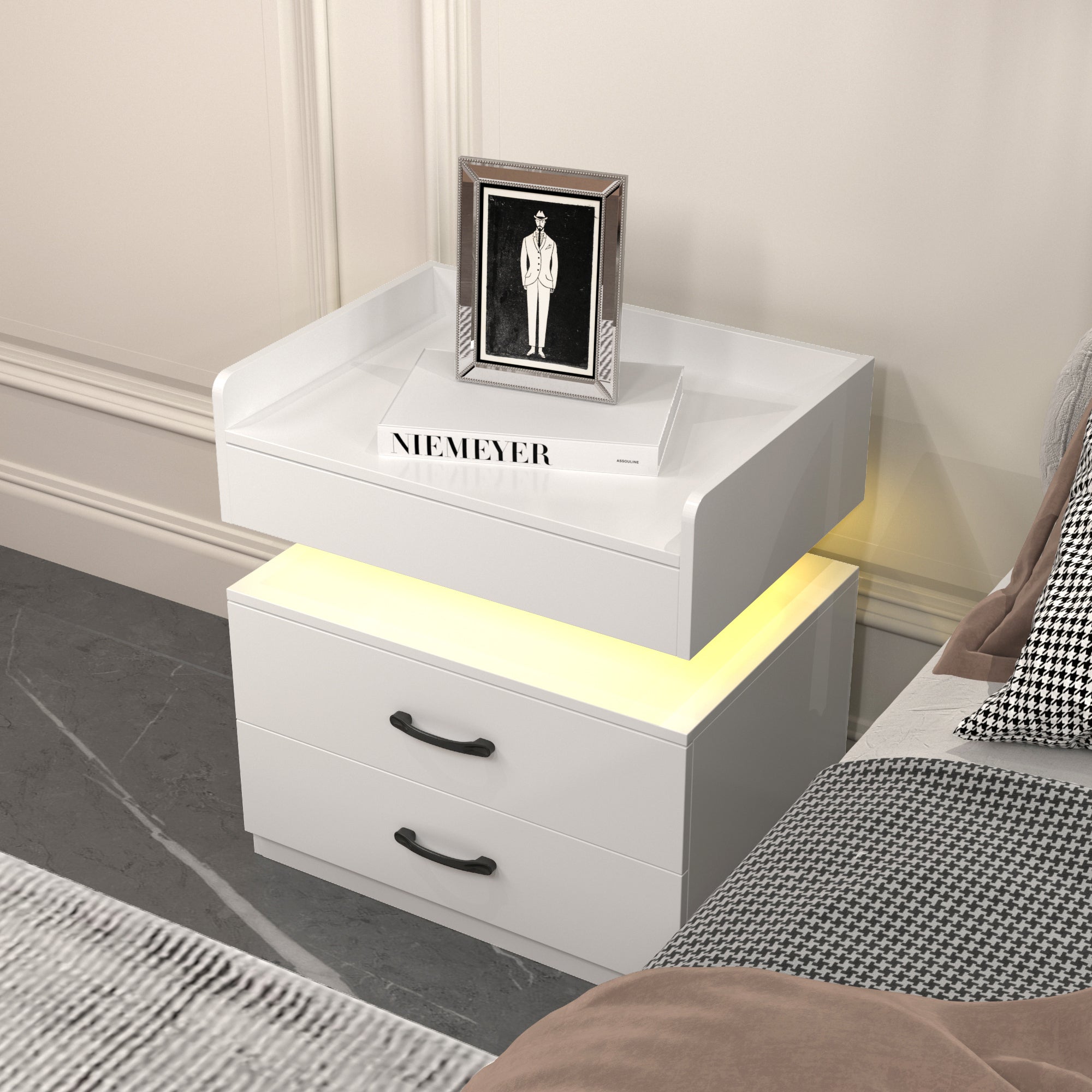 Avero Modern Nightstand with LED Lights and 2 Drawers