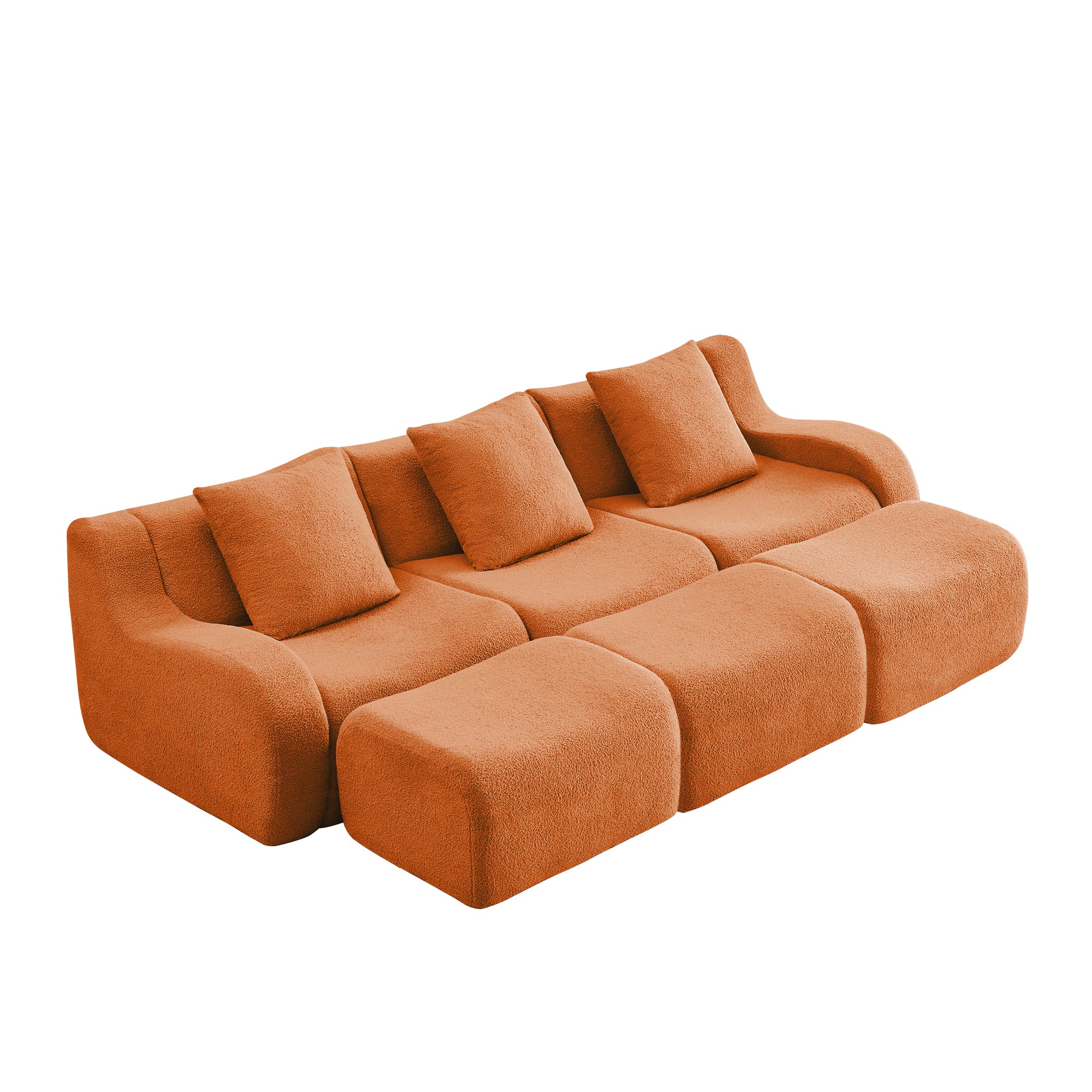 Chico 115" Modular Teddy Fabric 3-Seater Sofa with3 Ottomans