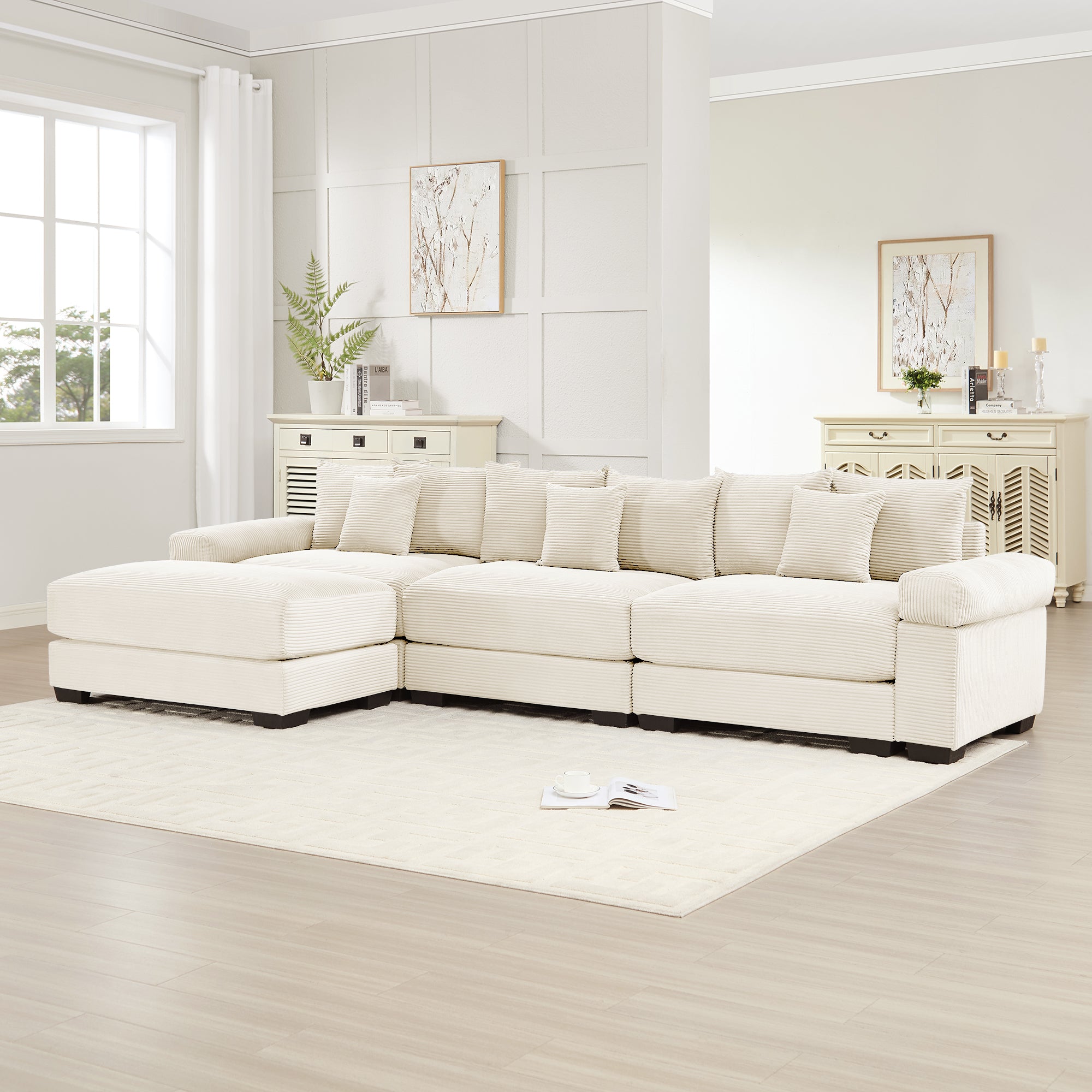 Albany 130" Modular Corduroy Oversized Cloud L-Shaped Sectional Sofa with Ottoman