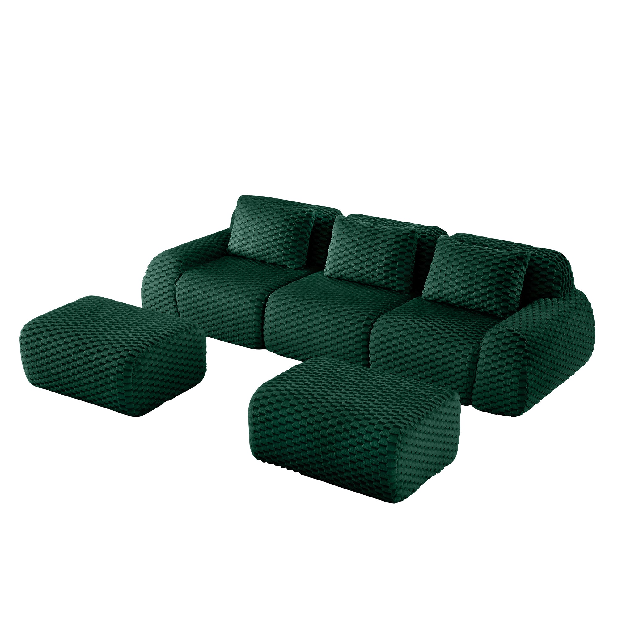 Olathe 114" Modular Flannelette Fabric U-Shaped Sectional Sofa with 2 Movable Ottomans