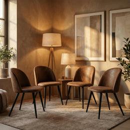 ZOMBA Suede Modern Dining Chair Set of 4, Black Legs, Brown Fabric