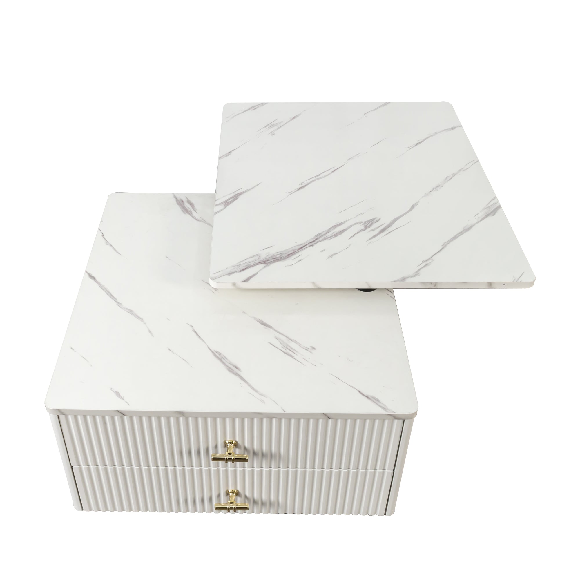 Vesta 47.24" Modern White Extendable Coffee Table with Storage Drawers and Wheels