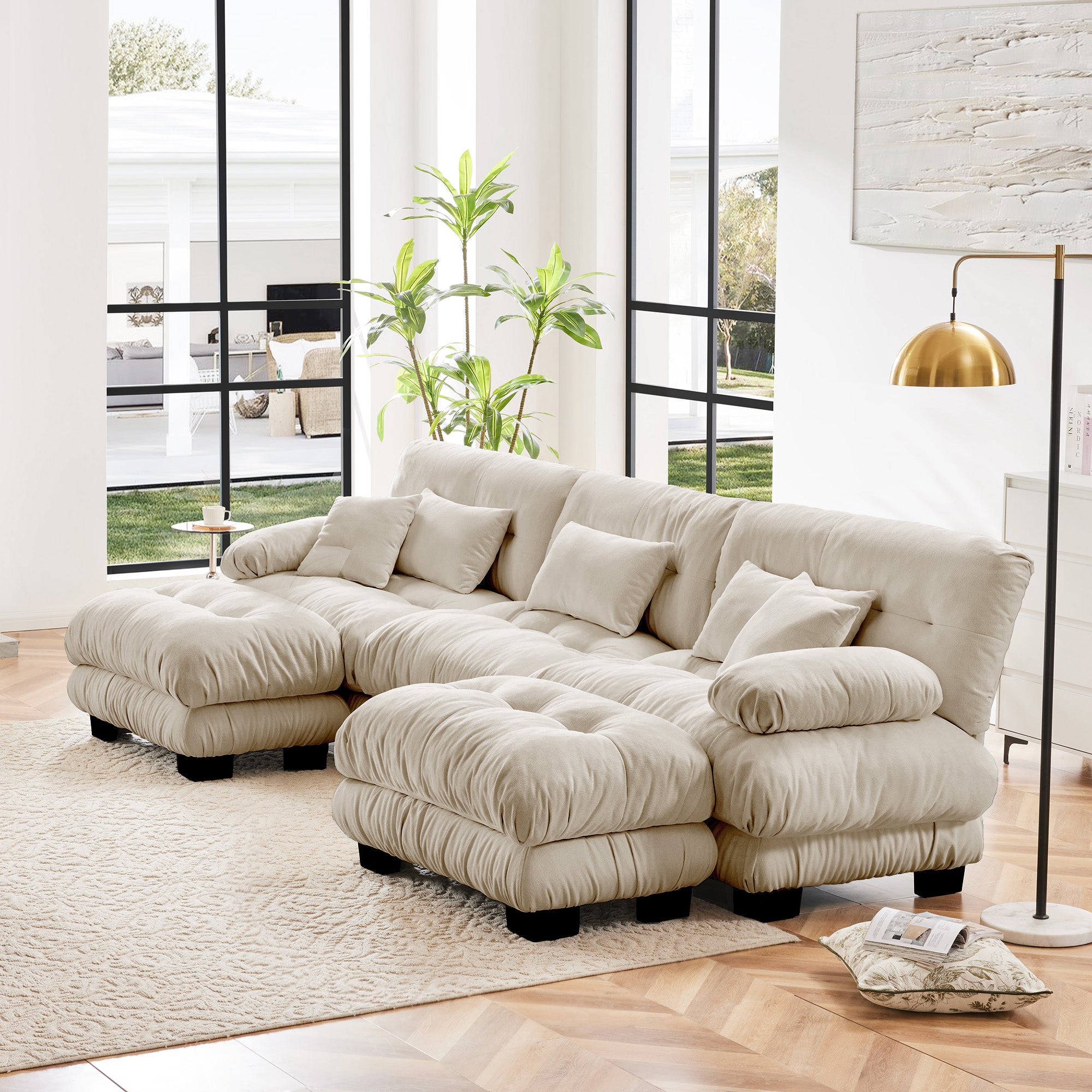 Monterey 134" Modular Chenille U-Shaped Cloud Sectional Sofa with 2 Ottomans