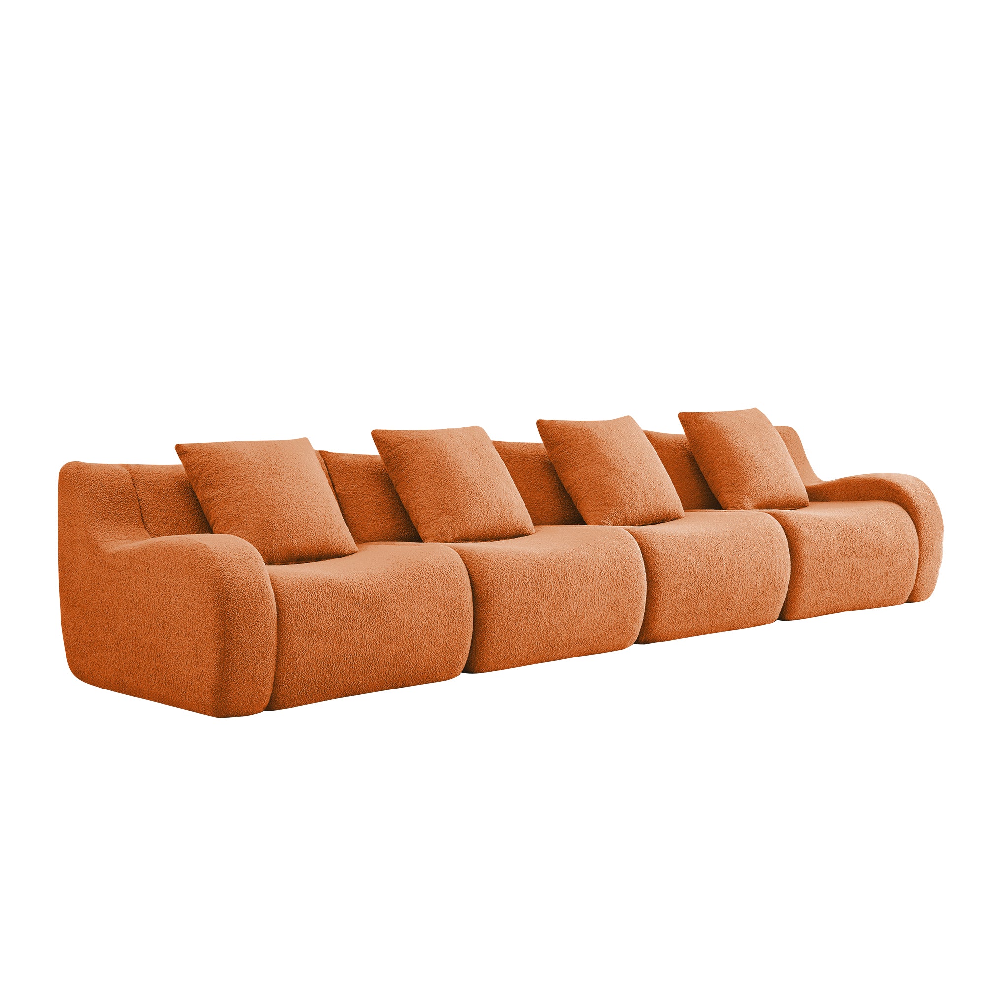 Chico 146" Modular Teddy Fabric 4-Seater Sofa with Curved Armrests