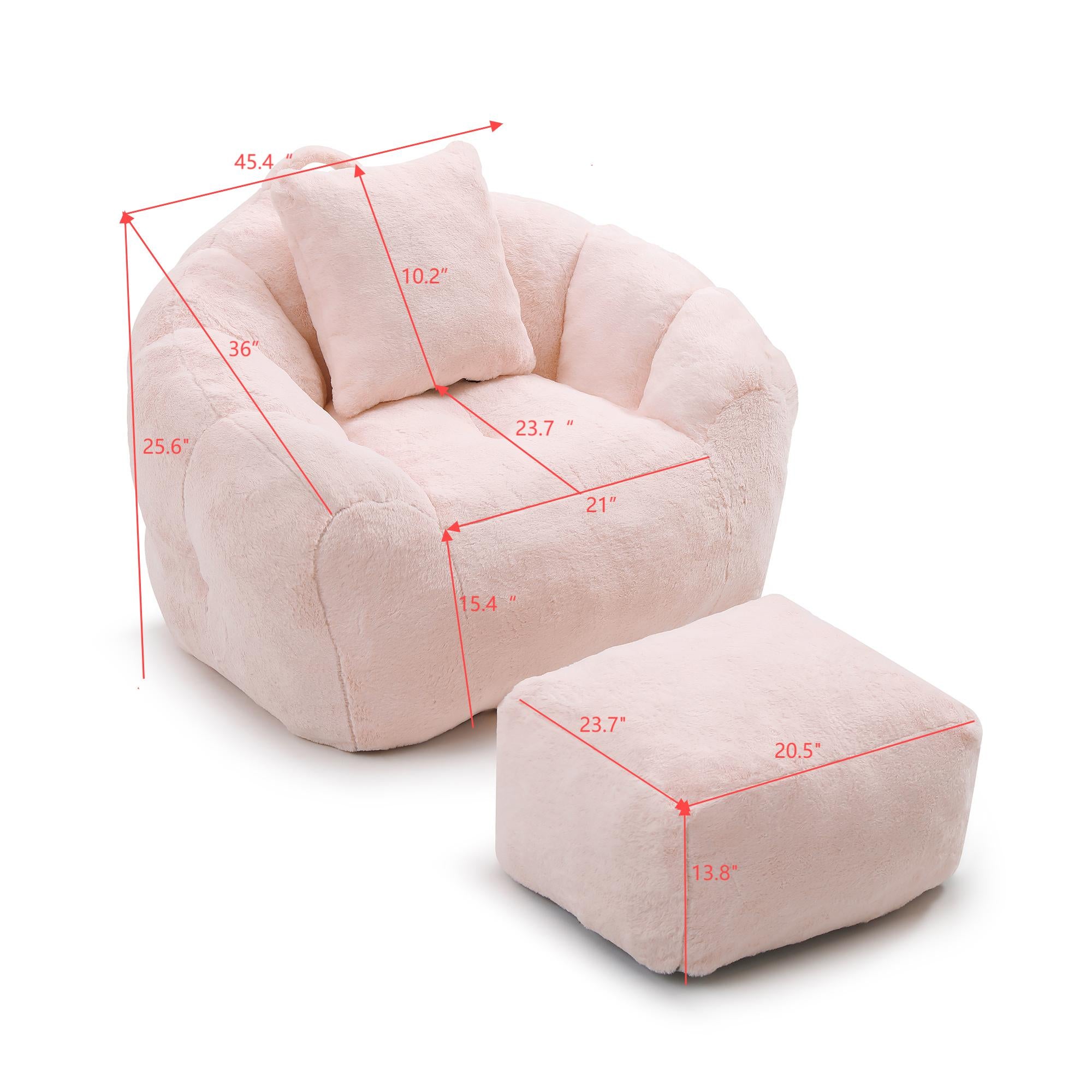 Seabreeze Teddy Bean Bag Chair with Ottoman and Throw Pillow