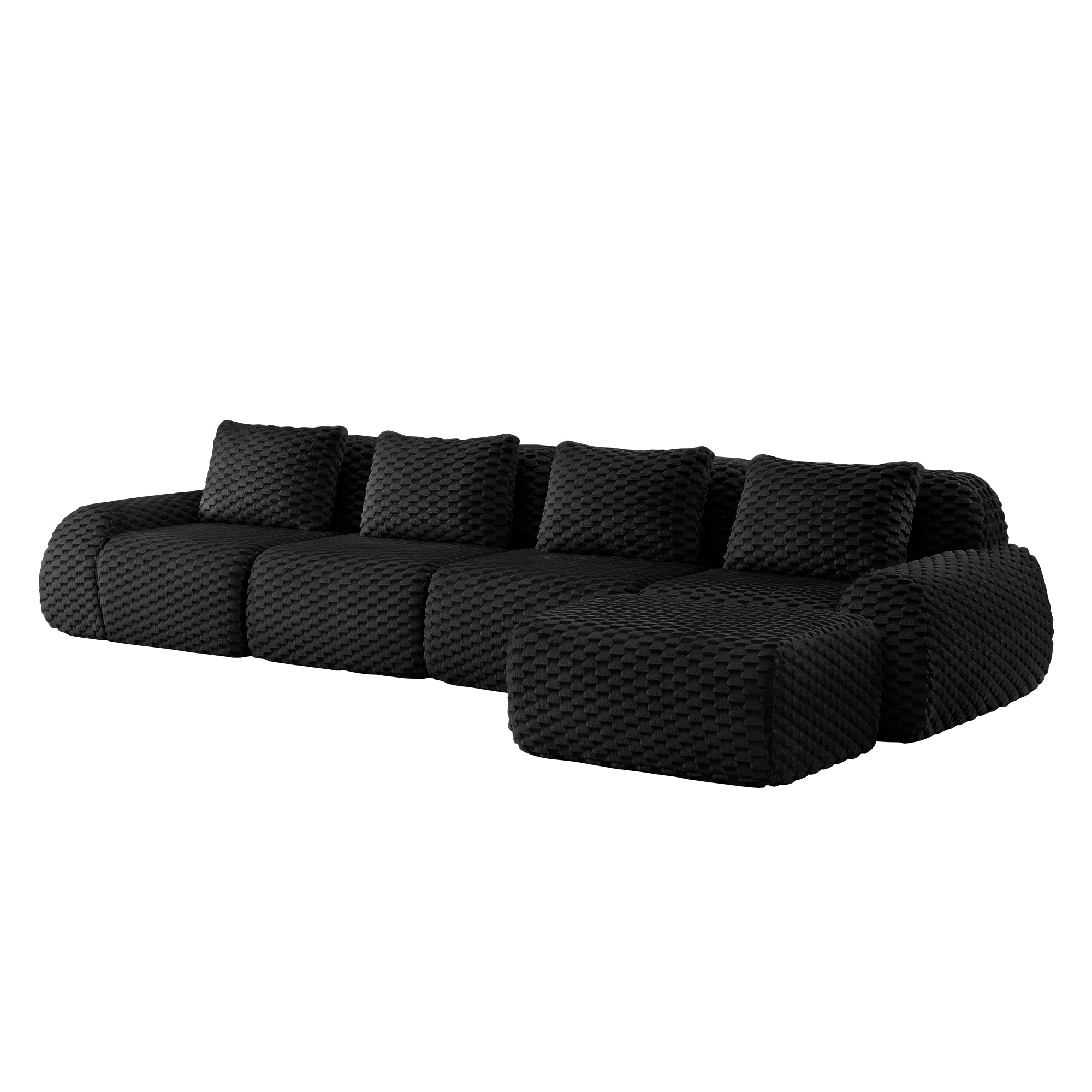 Olathe 146" Modular Flannelette Fabric L-Shaped Sectional Sofa with Movable Ottoman