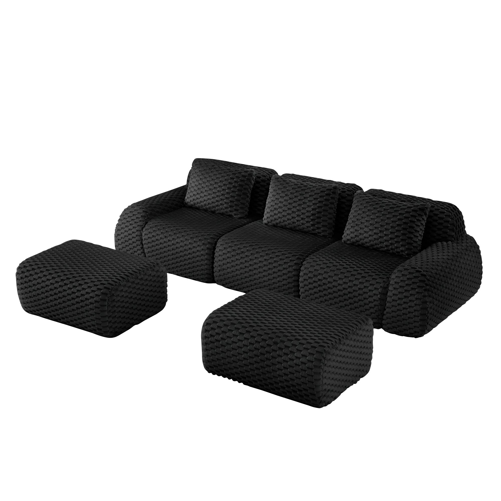 Olathe 114" Modular Flannelette Fabric U-Shaped Sectional Sofa with 2 Movable Ottomans