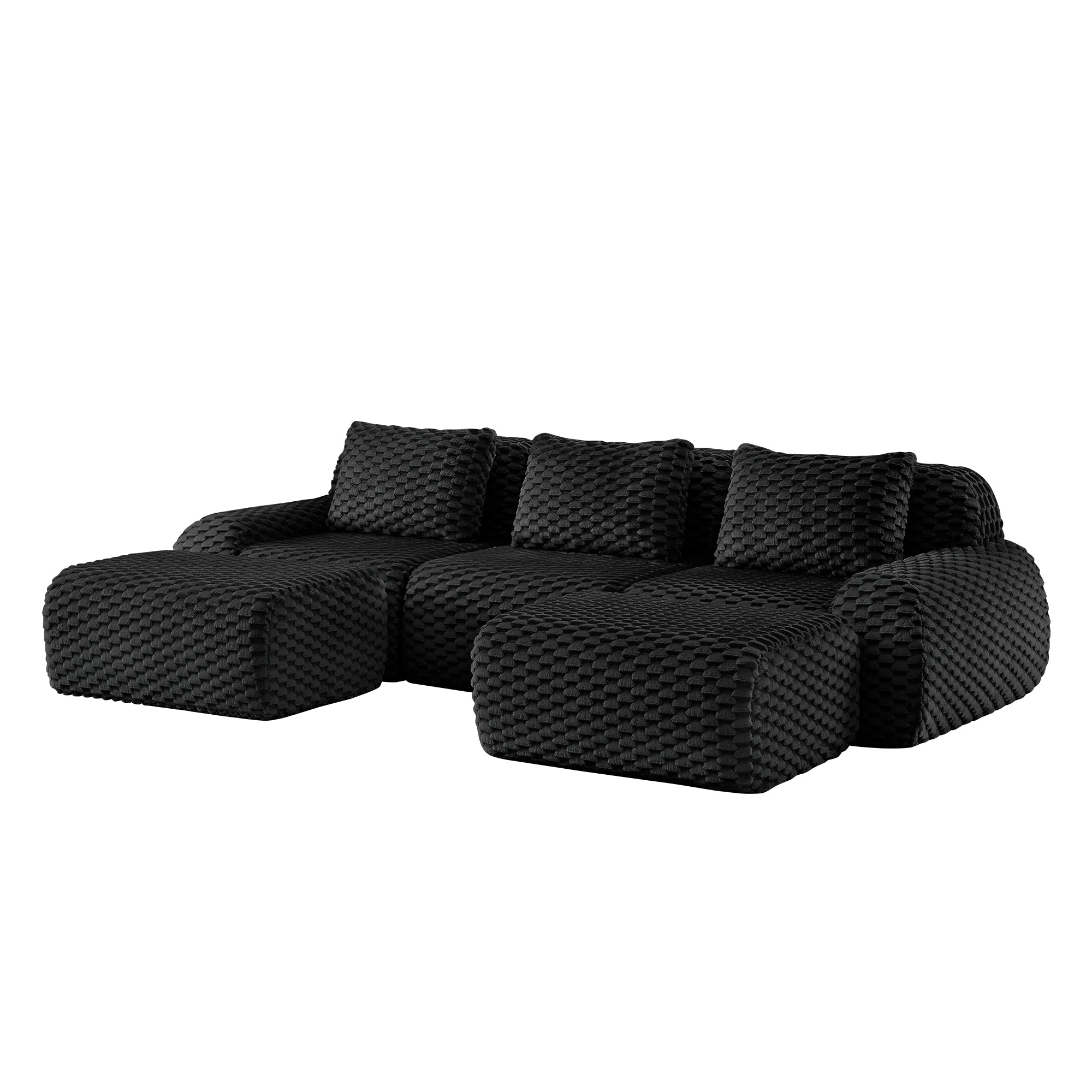 Olathe 114" Modular Flannelette Fabric U-Shaped Sectional Sofa with 2 Movable Ottomans