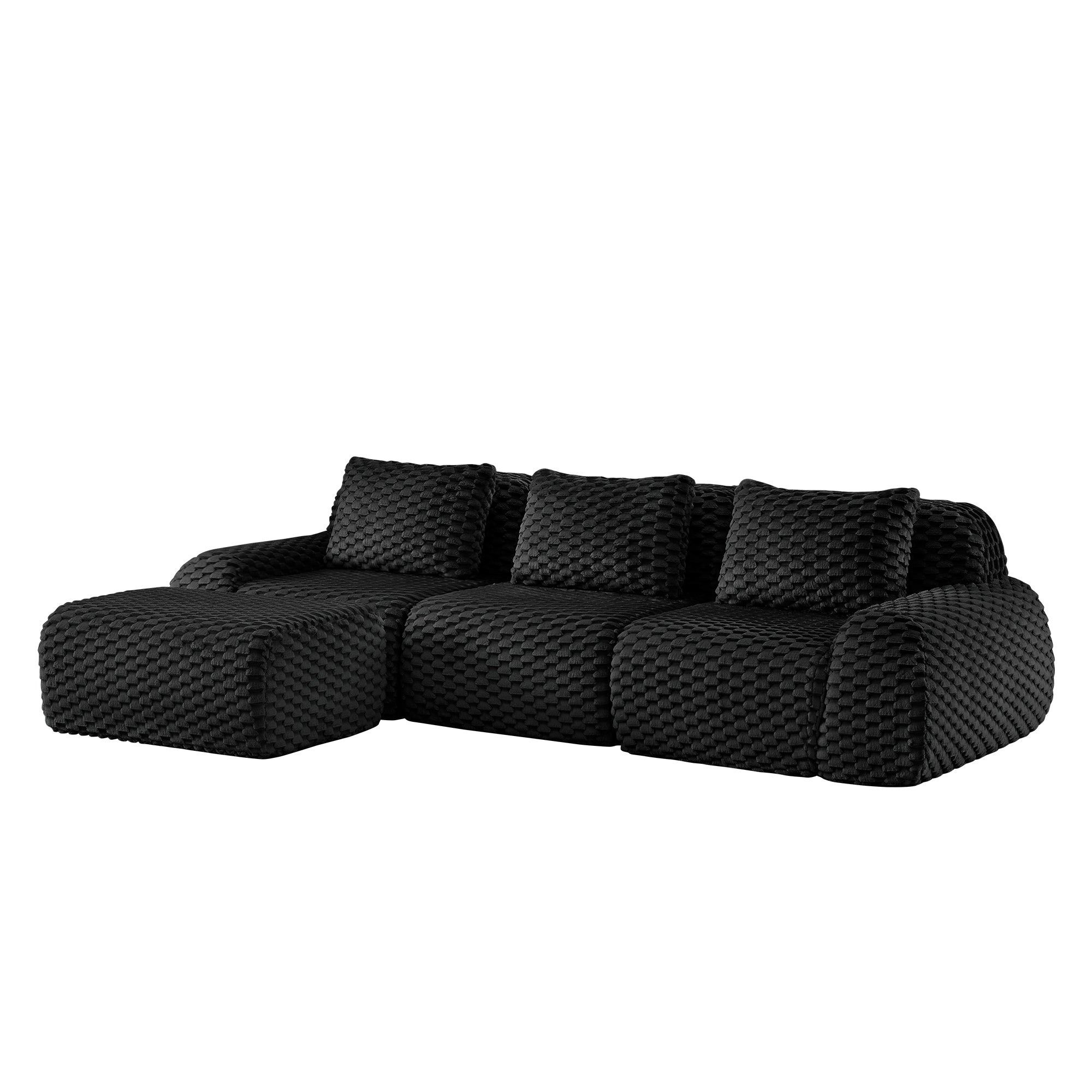 Olathe 114" Modular Flannelette Fabric L-Shaped Sectional Sofa with Movable Ottoman