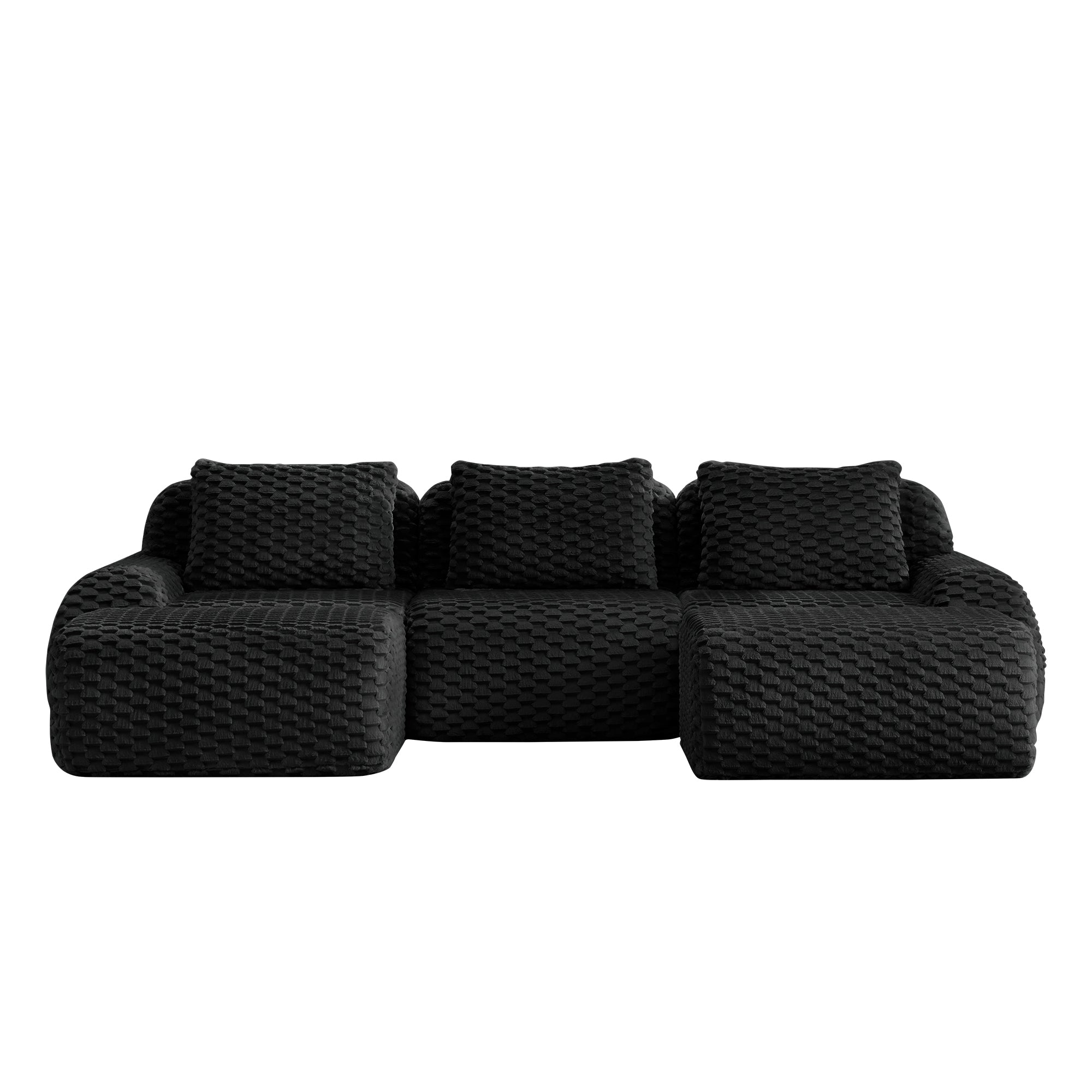 Olathe 114" Modular Flannelette Fabric U-Shaped Sectional Sofa with 2 Movable Ottomans