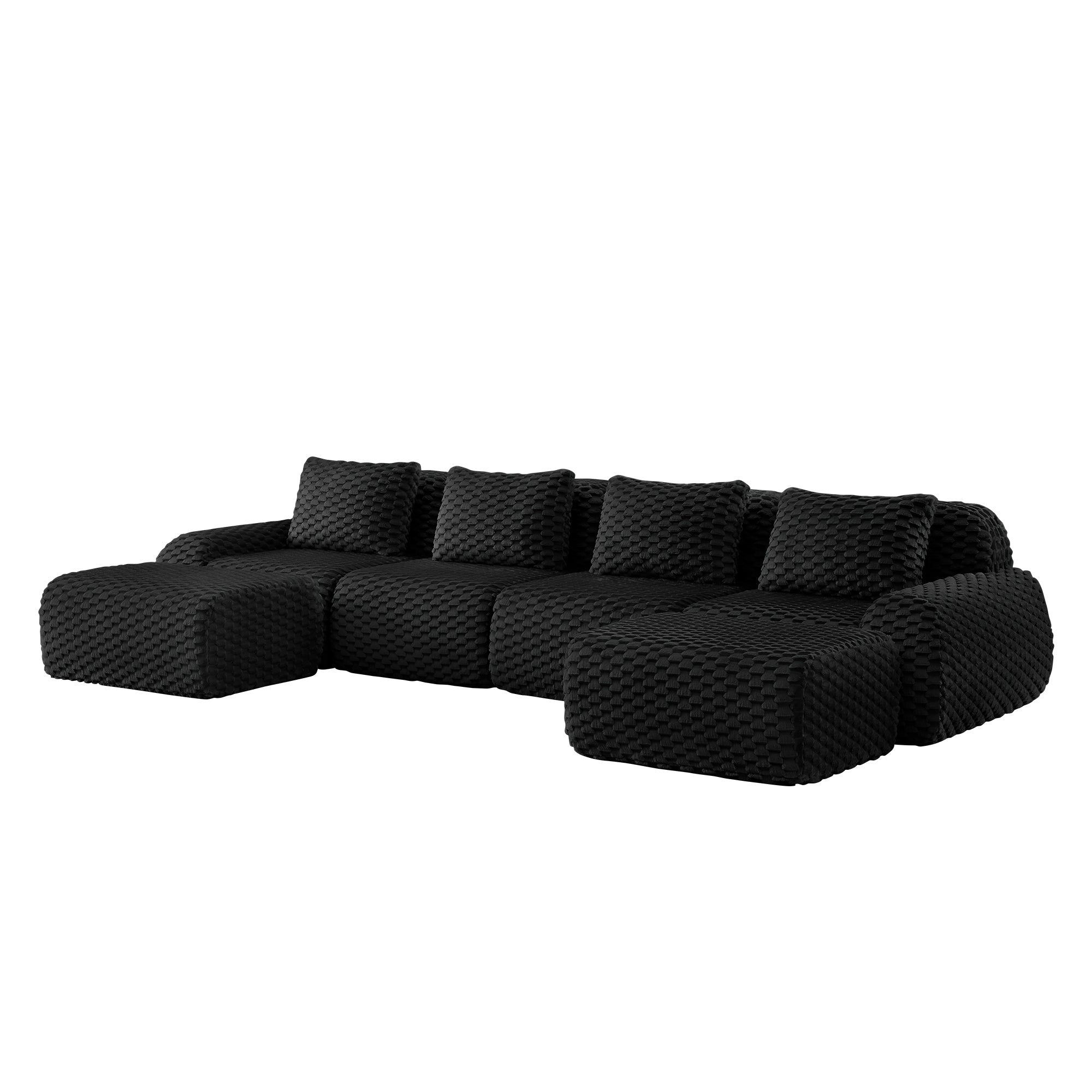 Olathe 146" Modular Flannelette Fabric U-Shaped Sectional Sofa with Movable Ottomans