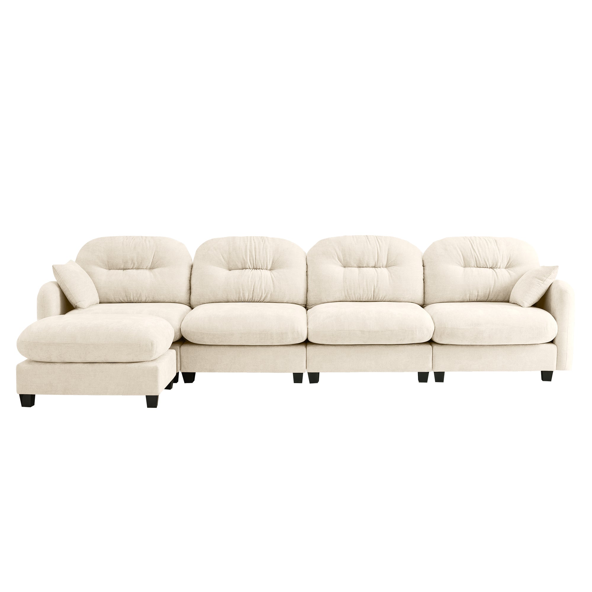 Roselyn 140" Modular Chenille Cloud L-Shaped Sectional Sofa with Ottoman and Tufted Cushion Backrest