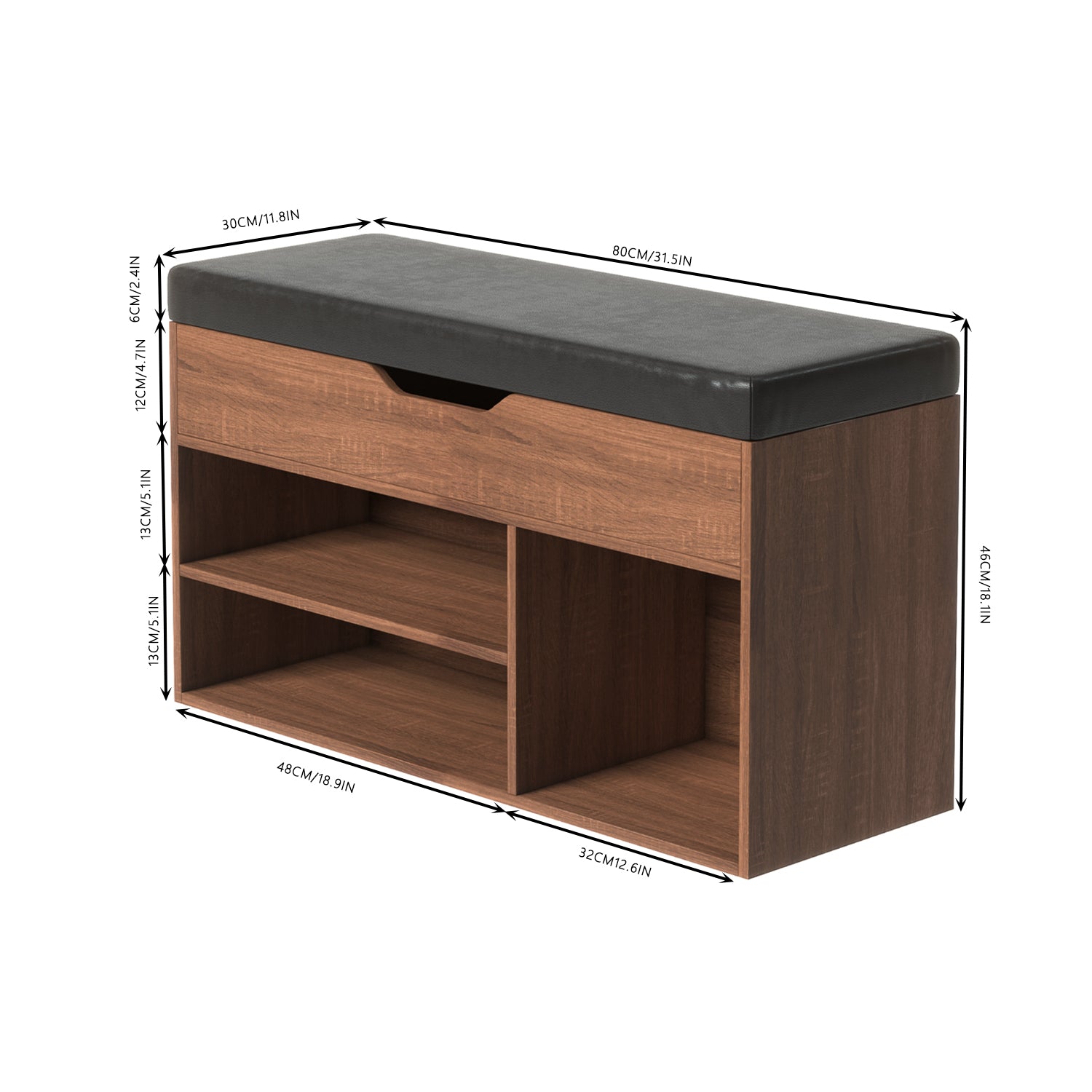 Homy Casa ERNEST 31.5” BROWN Shoe Storage Bench Open Box