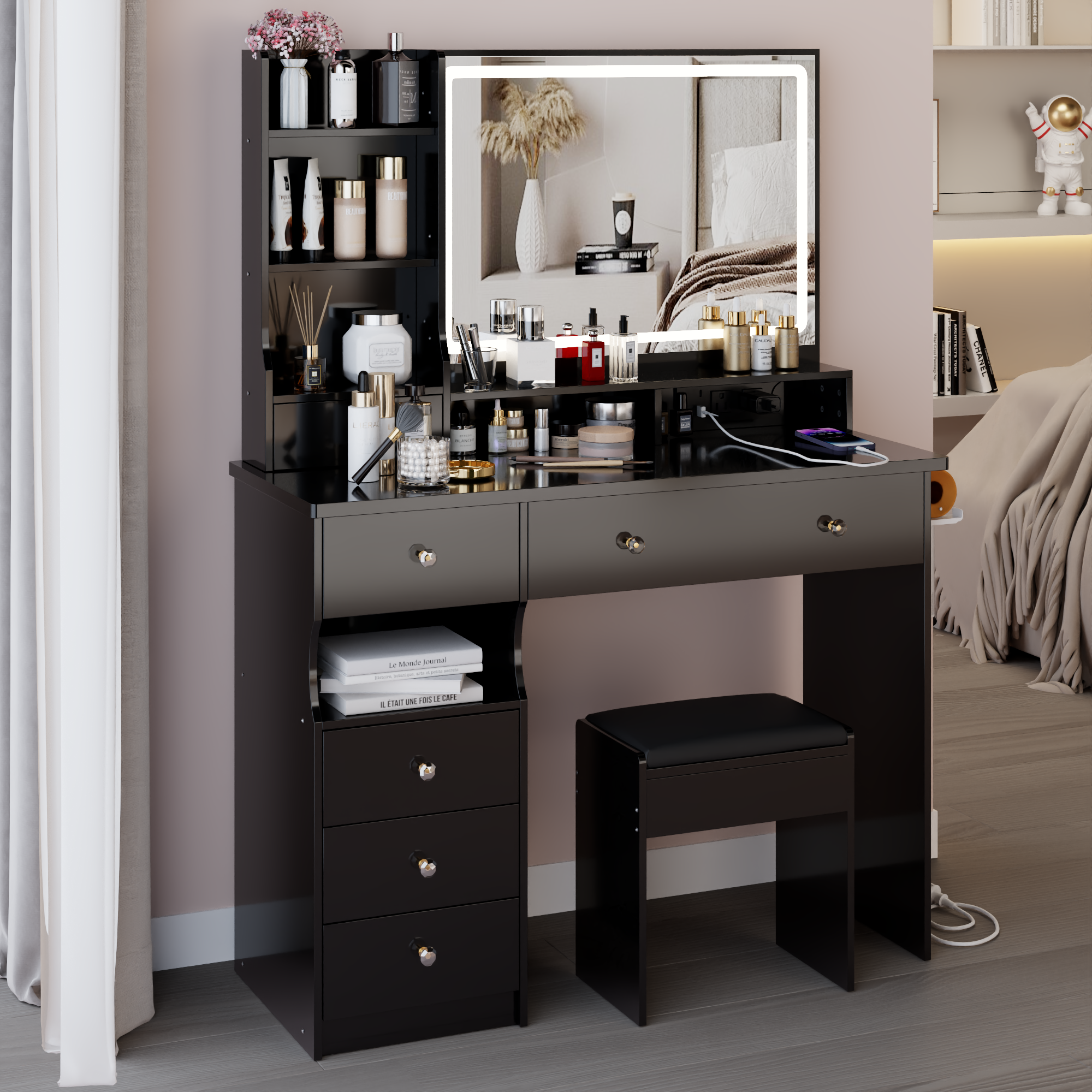 Aarhus 41" Vanity Set with LED Mirror,USB Power Station