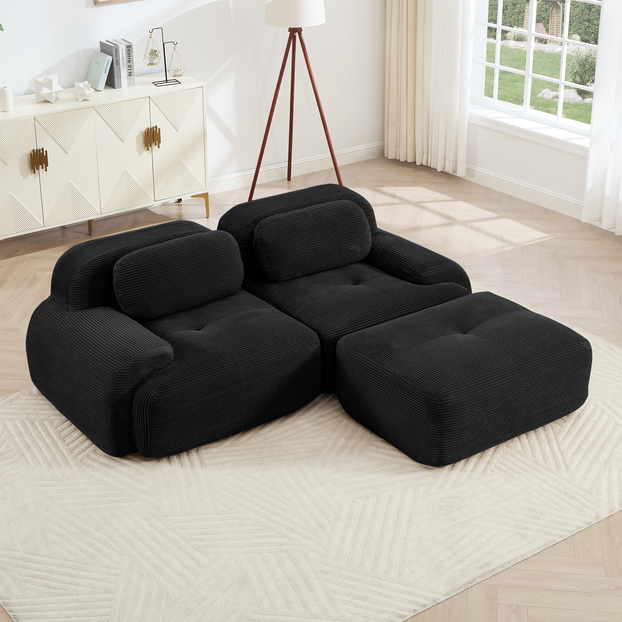 Anchorage 80" L-Shaped Modular Corduroy Cloud Sofa with Ottoman