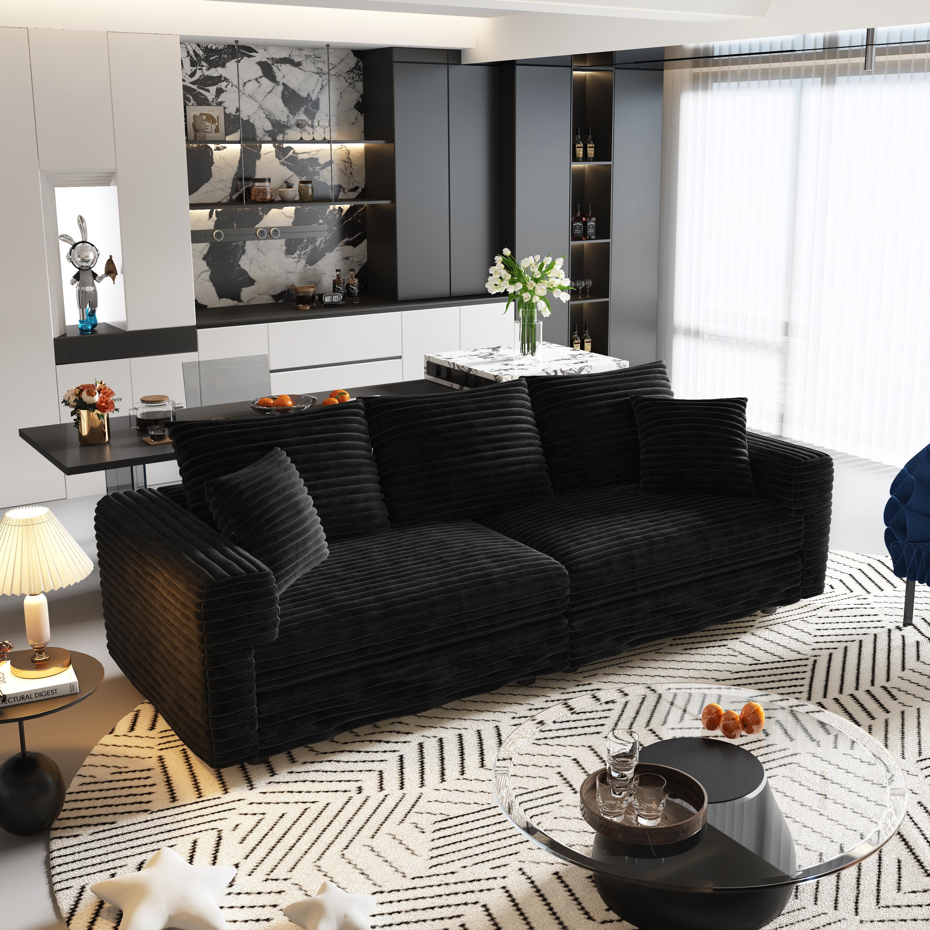 Norwalk 83" Modular Plush Corduroy U-Shaped Sectional Sofa with 2 Movable Ottomans