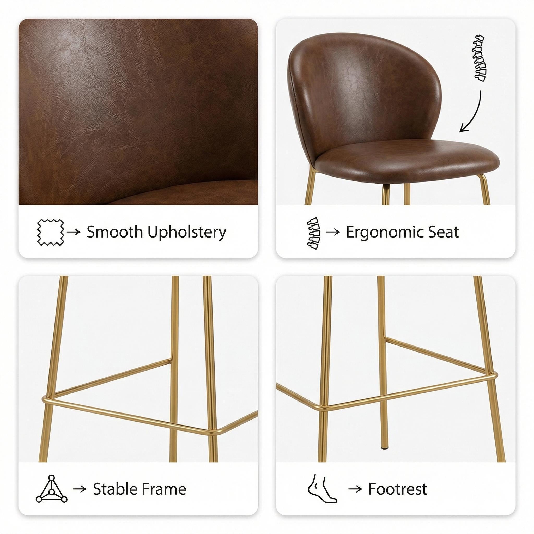 Jerez 29" Counter Height PU Leather Upholstered Bar Stools Set of 2