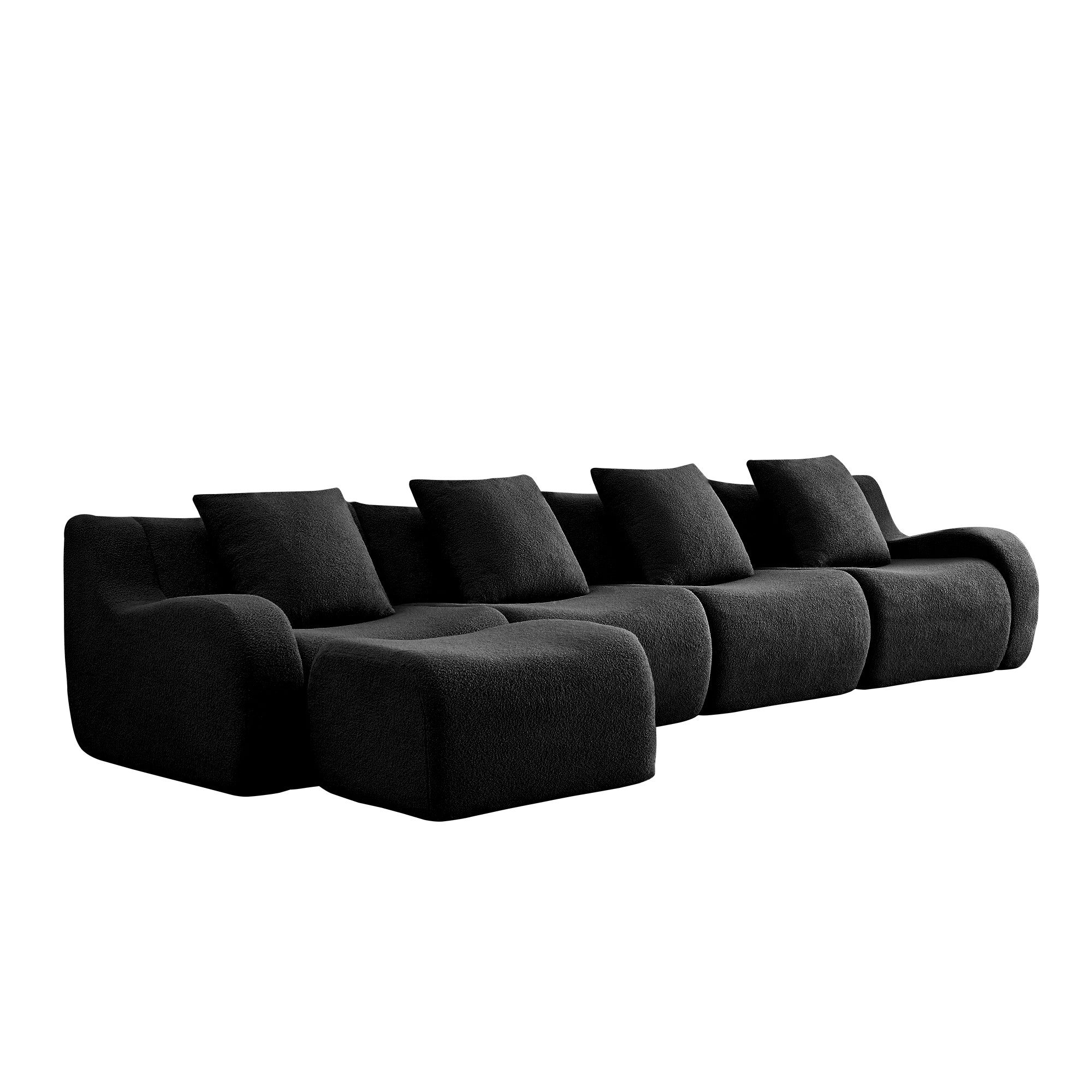 Chico 148" Modular Teddy Fabric L-Shaped Sectional Sofa with Curved Armrests and Ottoman