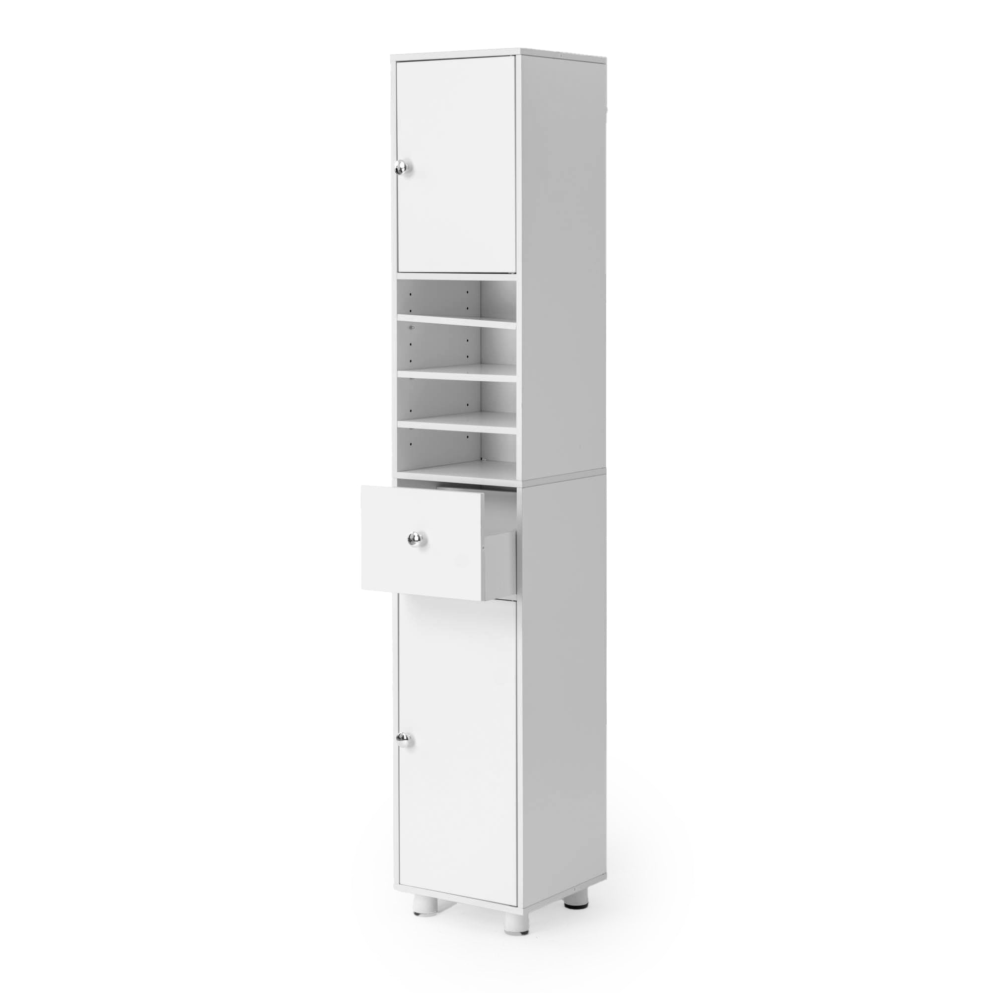 Homy Casa JERICHO 63“ Narrow White Linen Tall Bathroom Storage Cabinet Freestanding