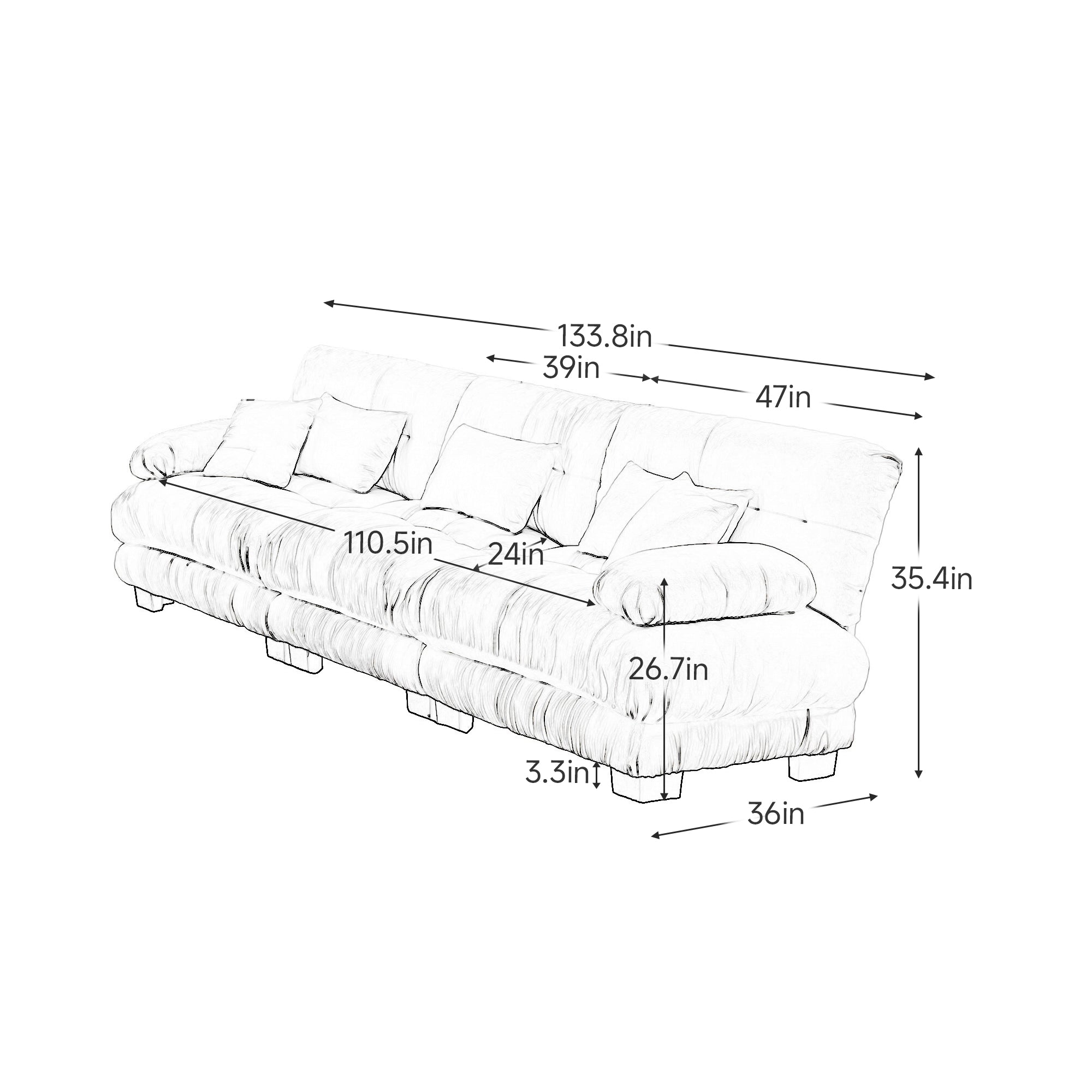 Monterey 130" Extra Large 6-Seater Deep Seat Modular Sectional Sofa Cloud Couch