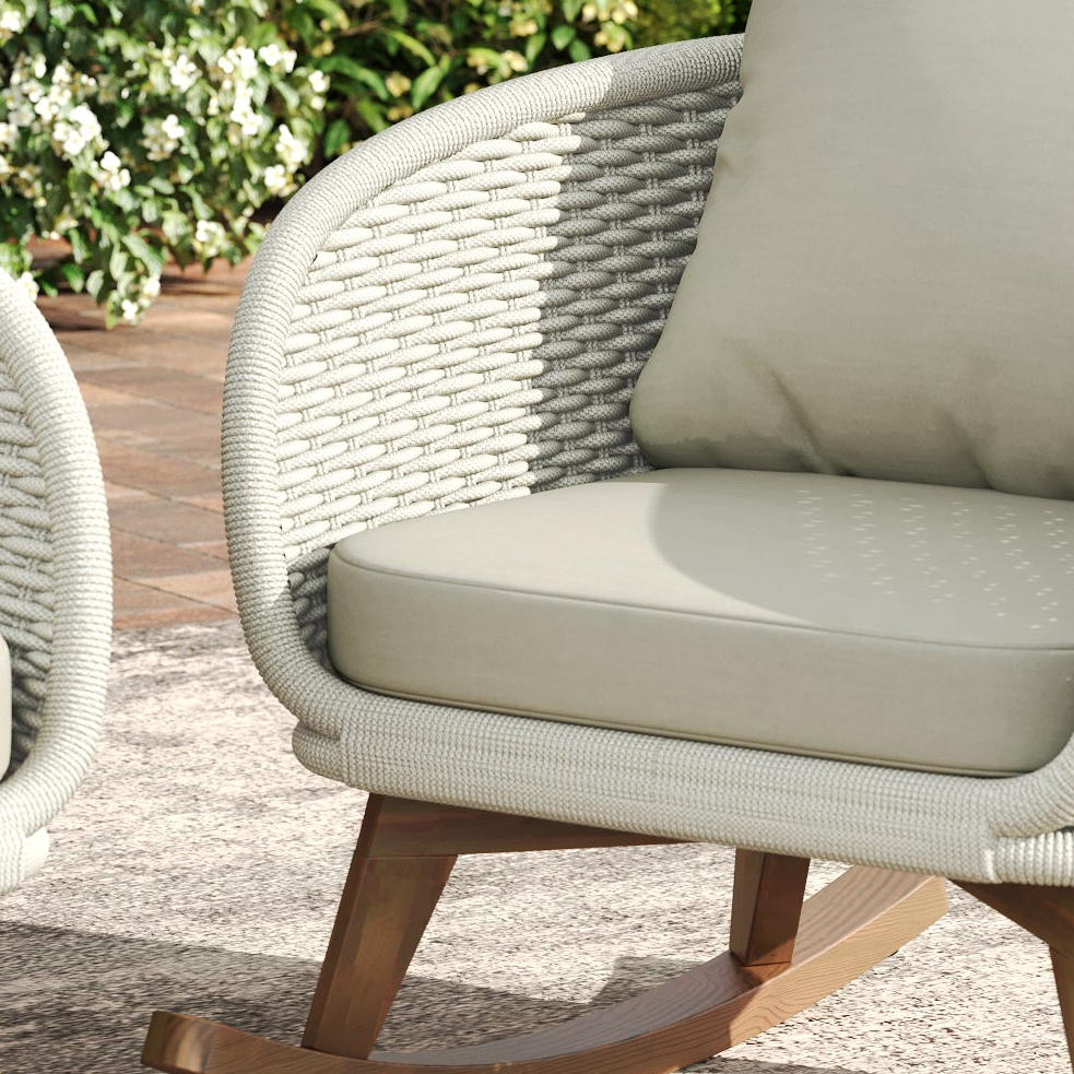 Lakeview Rocking Chairs with Solid Wood Frame and Rattan Curved Arms