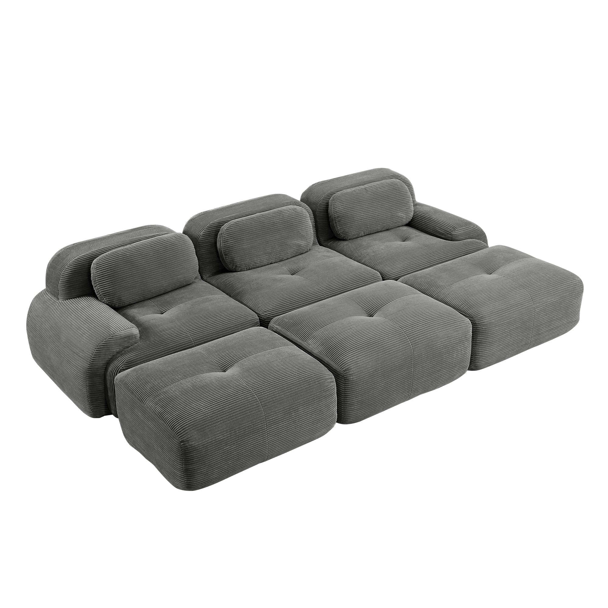 Anchorage 116" Corduroy Cloud Modular Sofa with Ottomans and Curved Armset