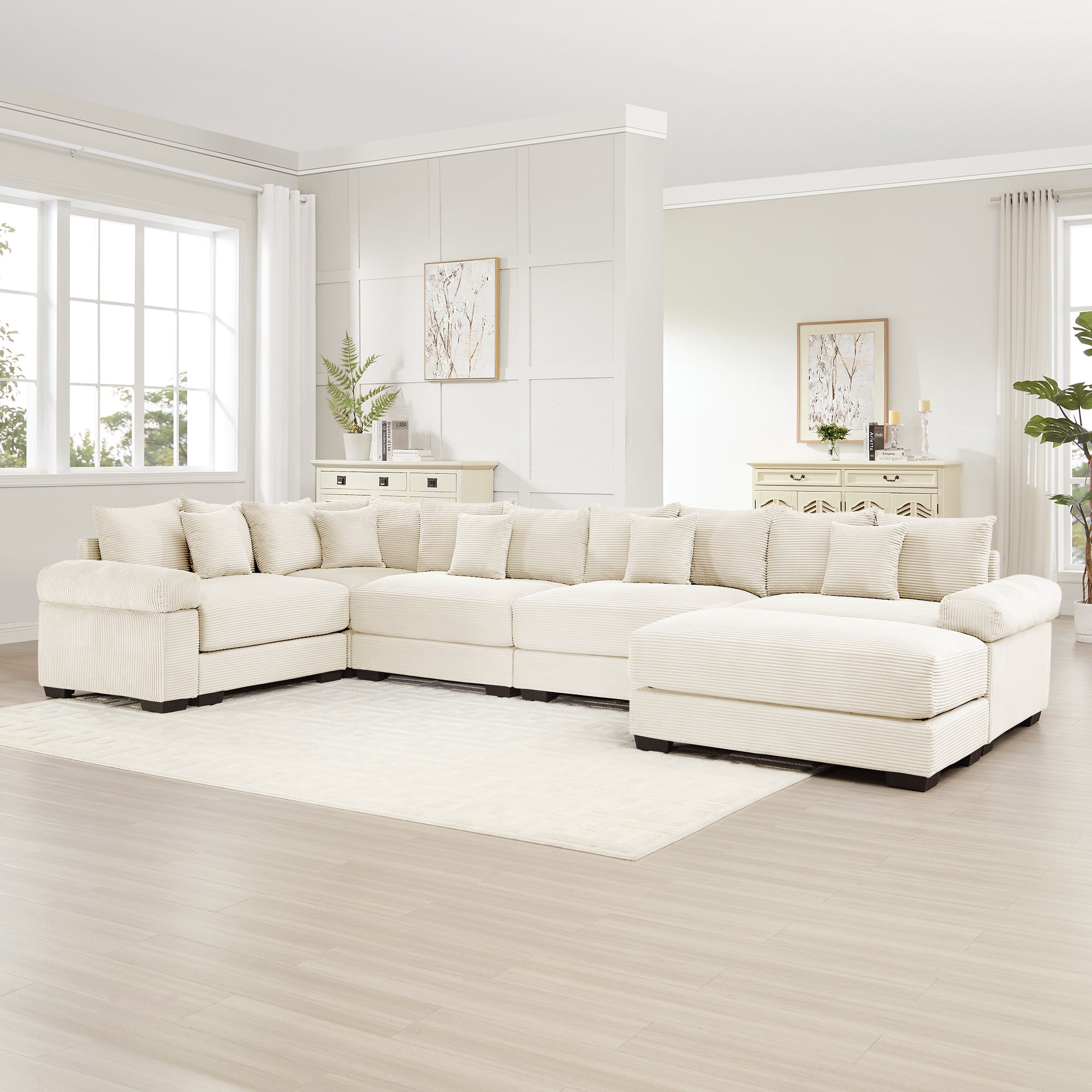 Albany 155" Modular Corduroy Oversized Cloud U-Shaped Sectional Sofa with Ottoman