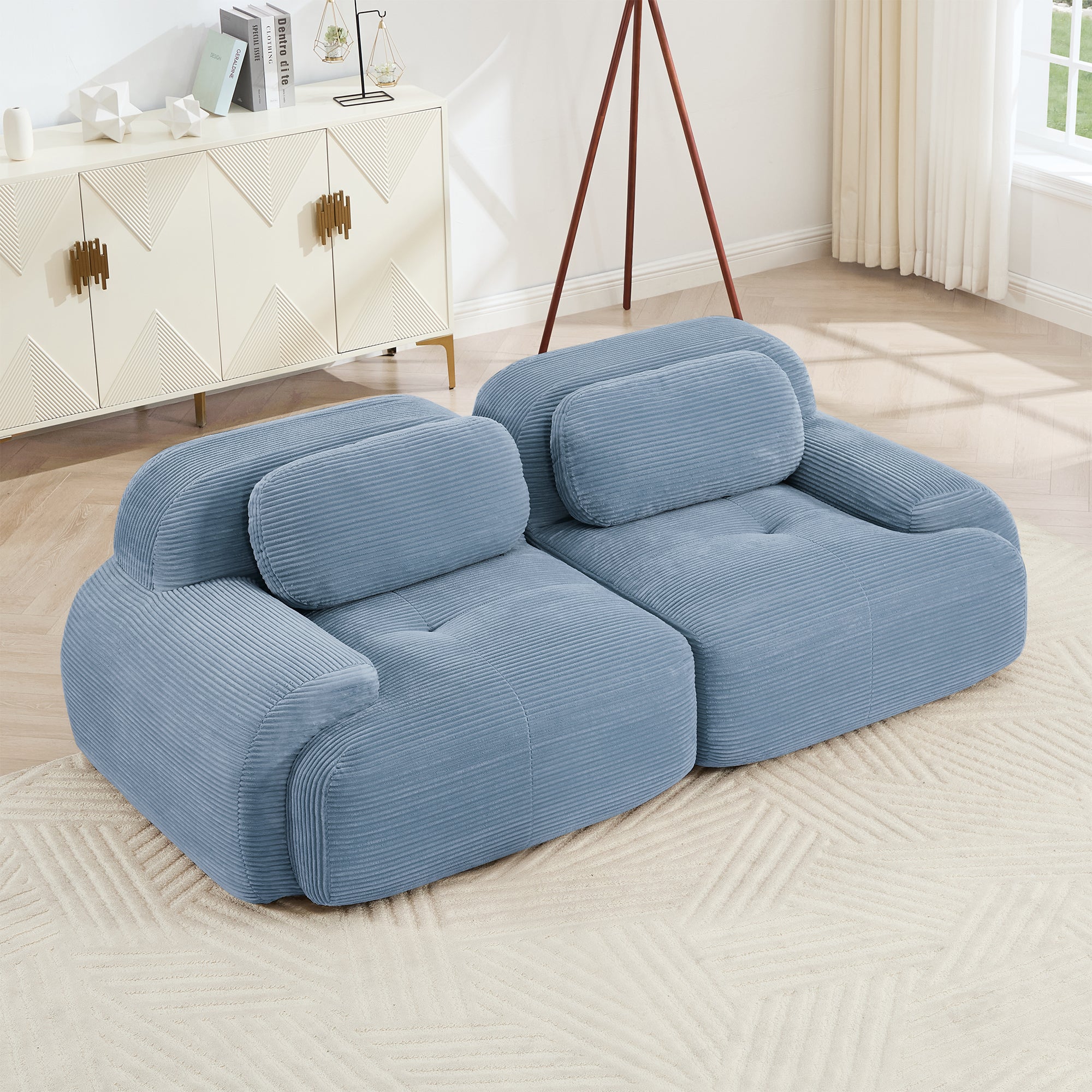 Anchorage 80" Modular Corduroy Cloud Loveseat Sofa with Curved Armrests