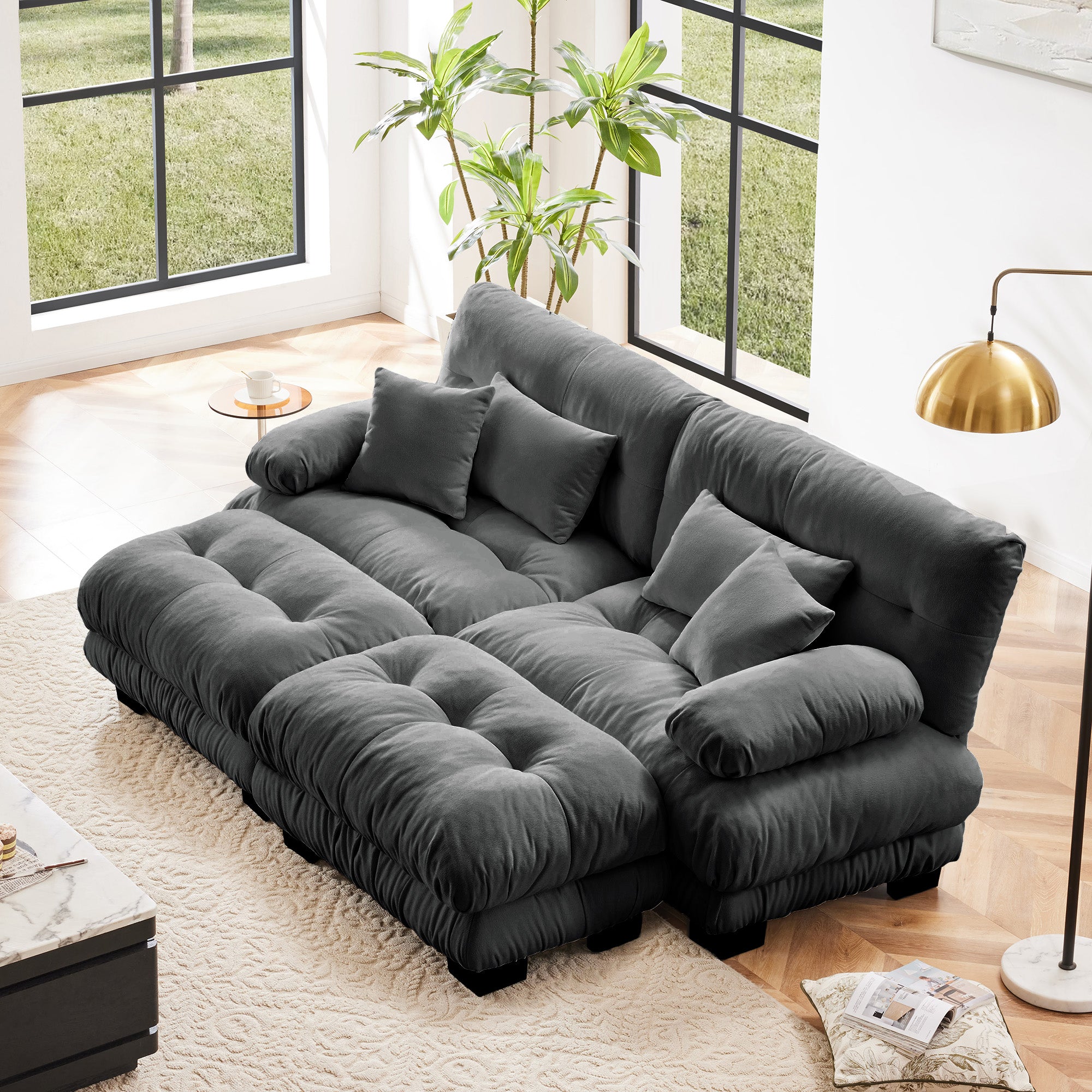 Monterey 94" Modular Chenille Cloud Sofa with 2 Ottomans and Bolstered Armrests