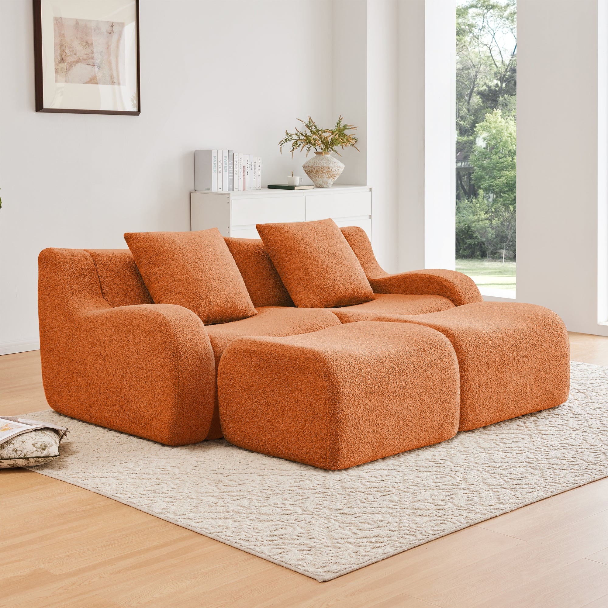 Chico 83" Modular Soft Teddy Fabric Loveseat Sofa with Curved Armrests