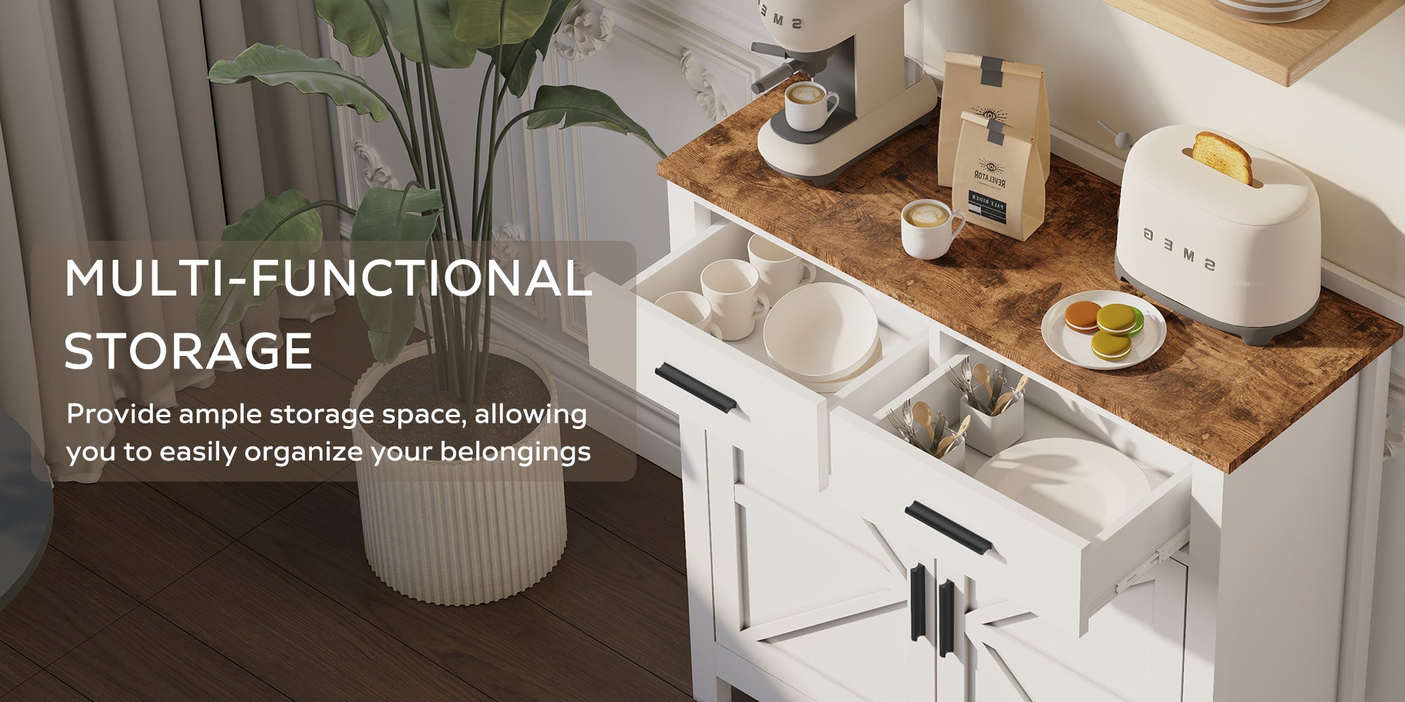 Turin Modern Farmhouse Buffet Storage Cabin