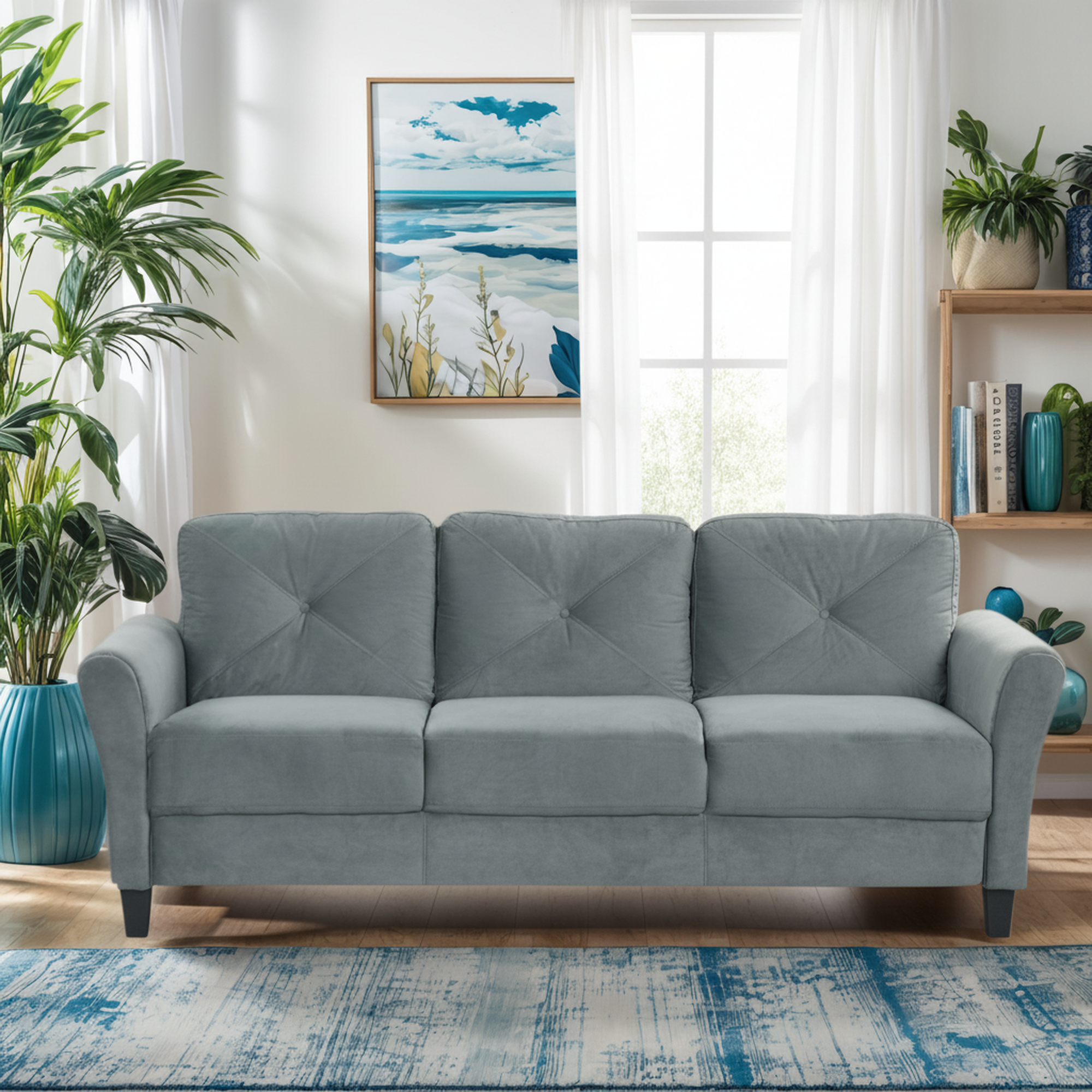 1-Pack Gray Sectional Sofa, Modern Space-Saving Furniture, Velvet Upholstery with Thick Cushions, Modular Detachable Design for Living Room, Bedroom, Office, Easy Assembly, Durable and Comfortable Seating