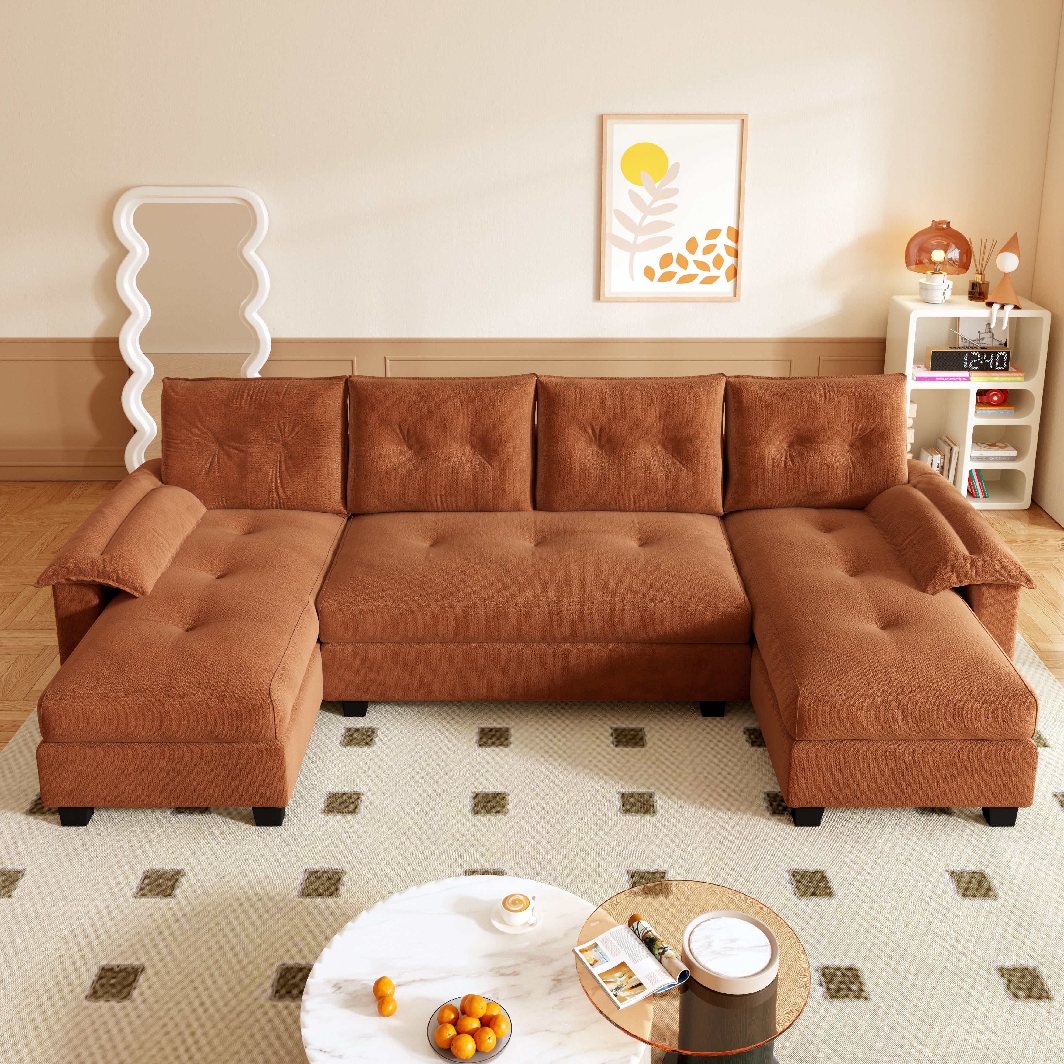 Clovis 105" U-Shaped Sleeper Sofa Bed with Chaise Lounge and Charging Port