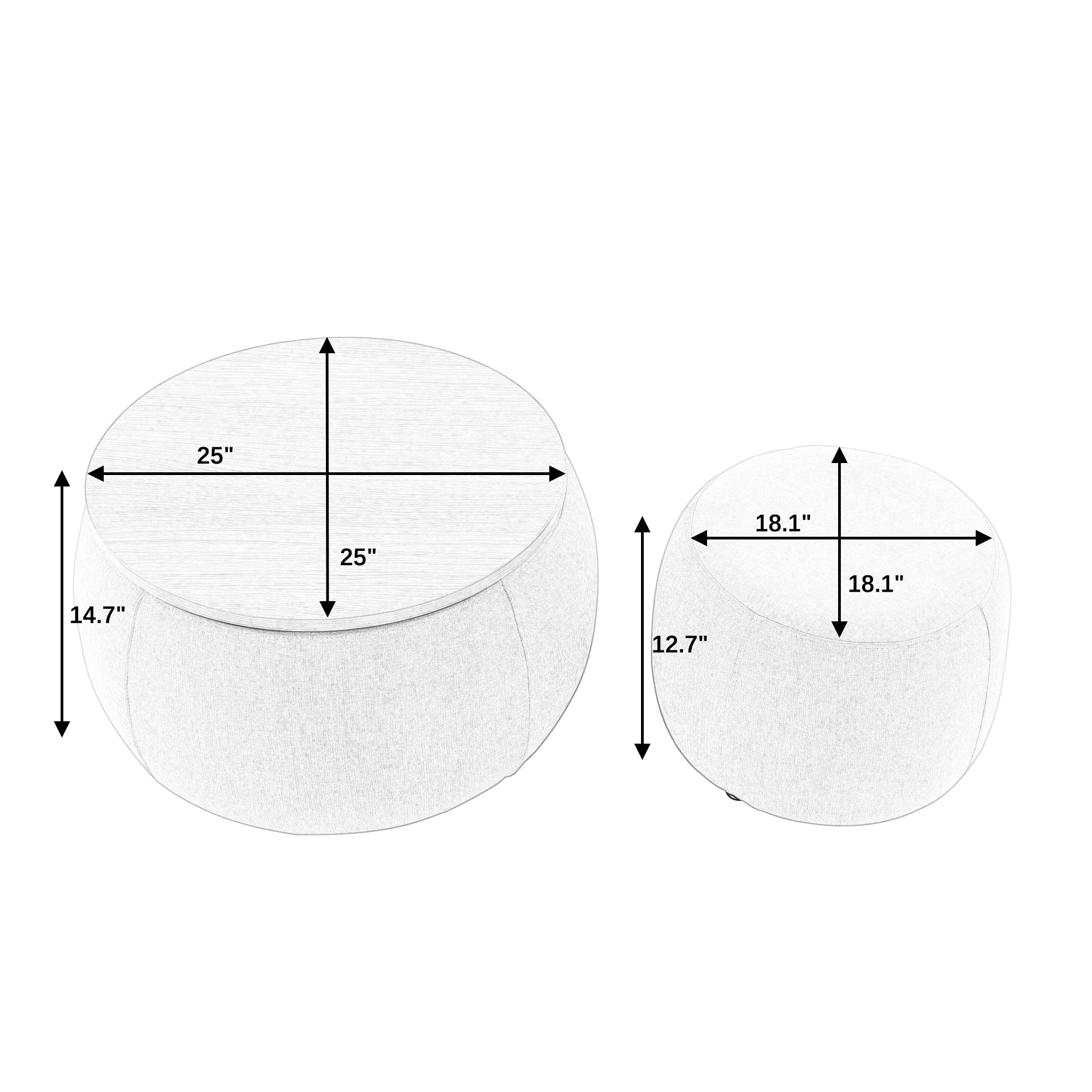 Zion 2 Piece Round Storage Ottoman and Coffee Table Set